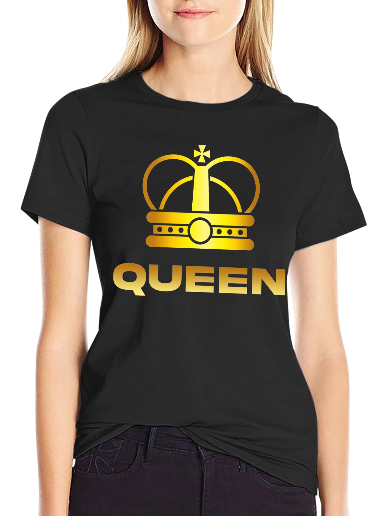 Black Queen Crown Graphic Tee - Black Cotton T-Shirt view 2