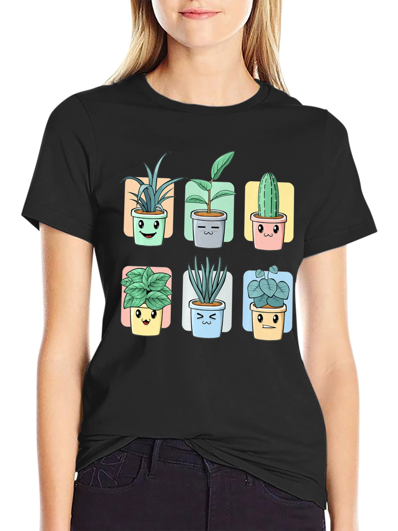 Black Cute Potted Plants Graphic Tee view 2