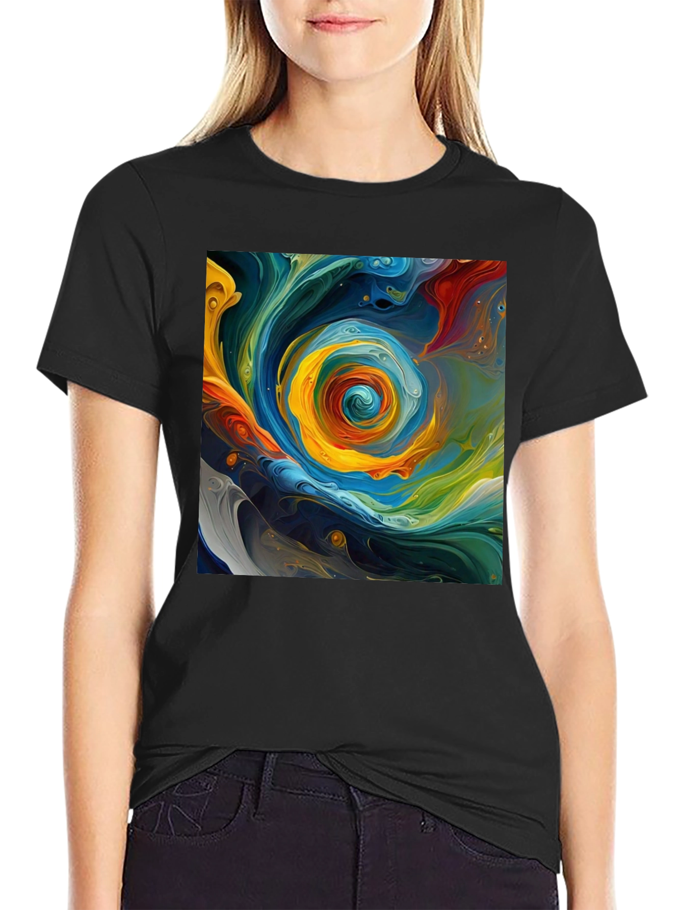 Black Abstract Swirl Art Tee - Bold & Unique Style view 2