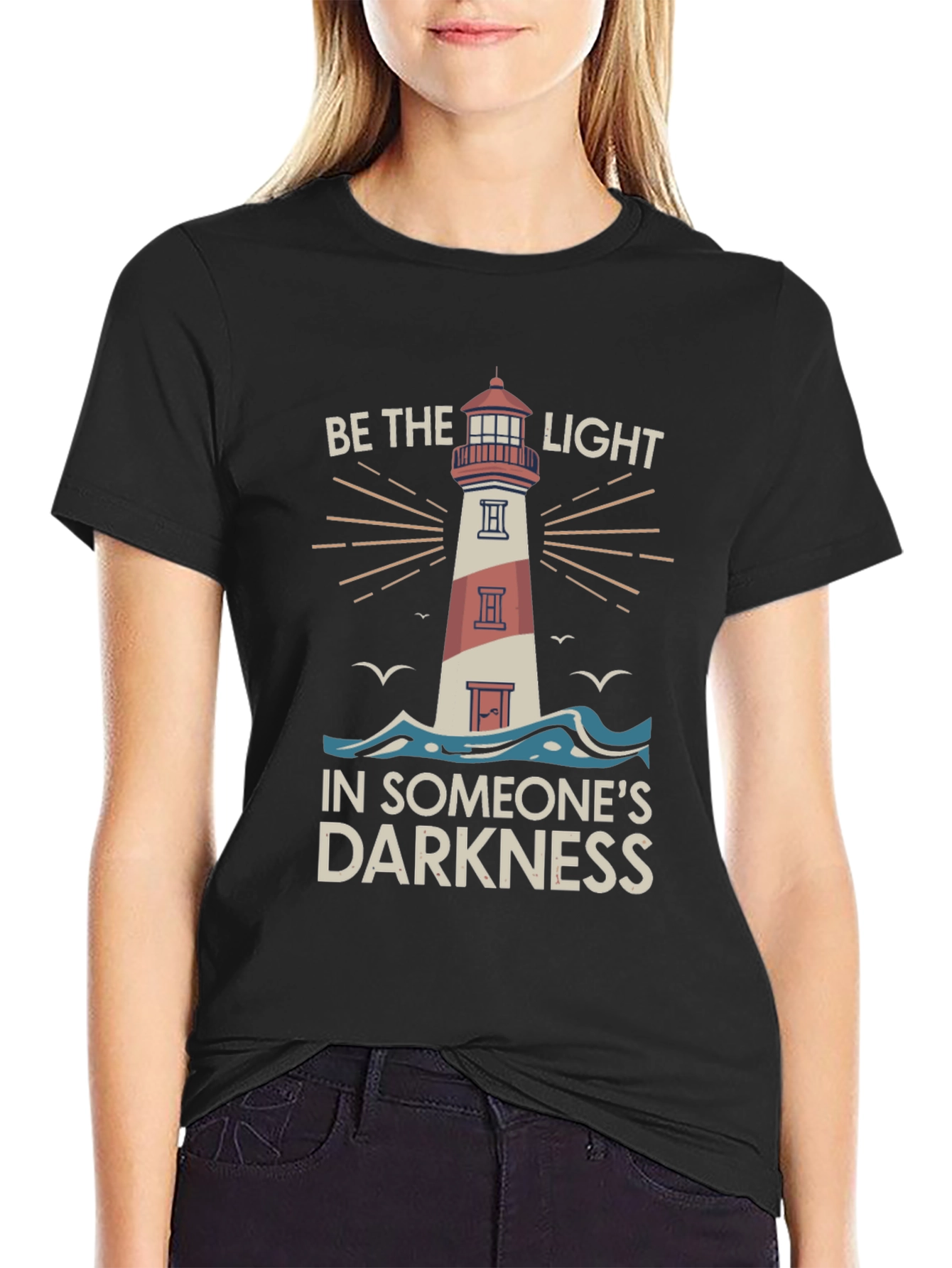 Black Be the Light Graphic Tee - Inspiring Lighthouse Design view 2