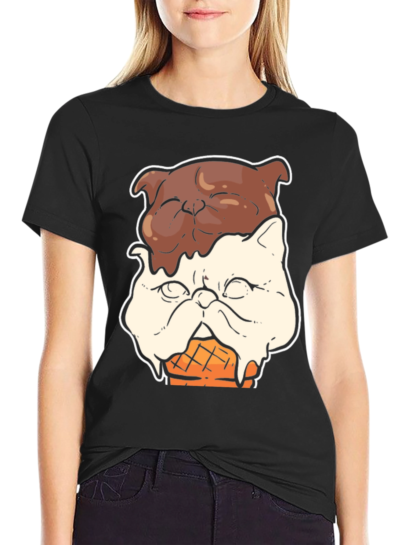Black Ice Cream Cat Graphic Tee view 2