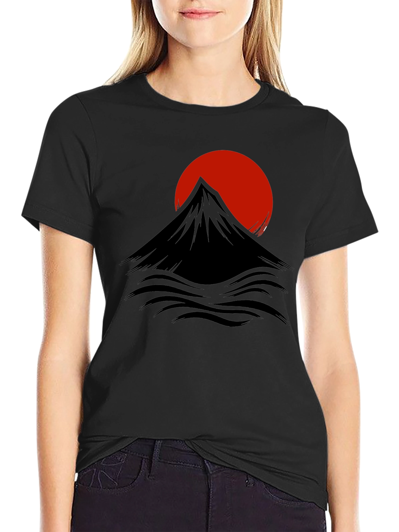 Black Black T-Shirt with Mountain & Sunrise Graphic view 2