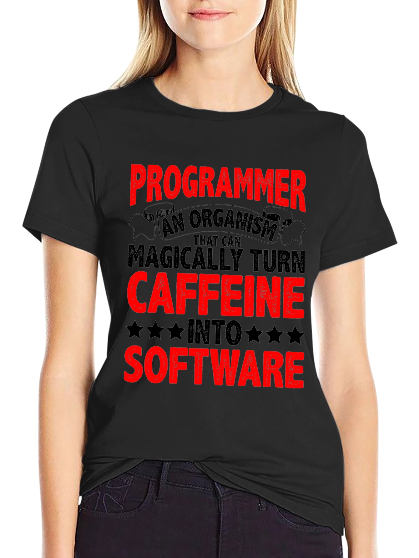 Black Programmer Caffeine to Software Black T-Shirt view 2