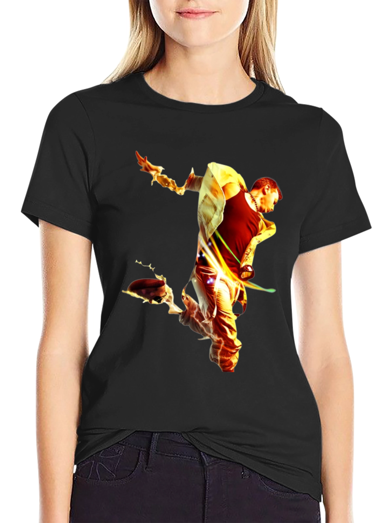 Black Fiery Man Graphic Black T-Shirt view 2