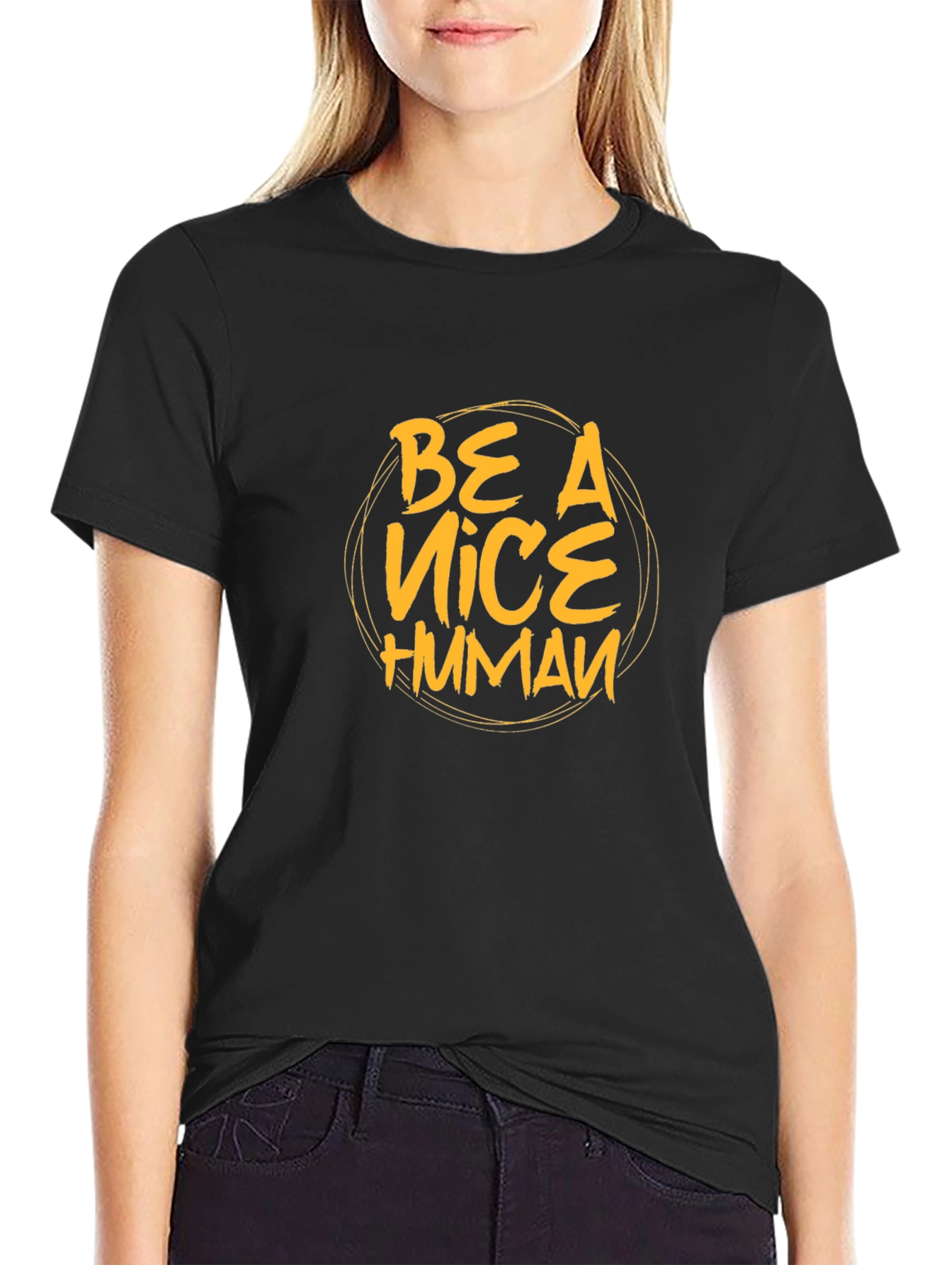 Black Be A Nice Human Graphic Tee - Unisex Black T-Shirt view 2