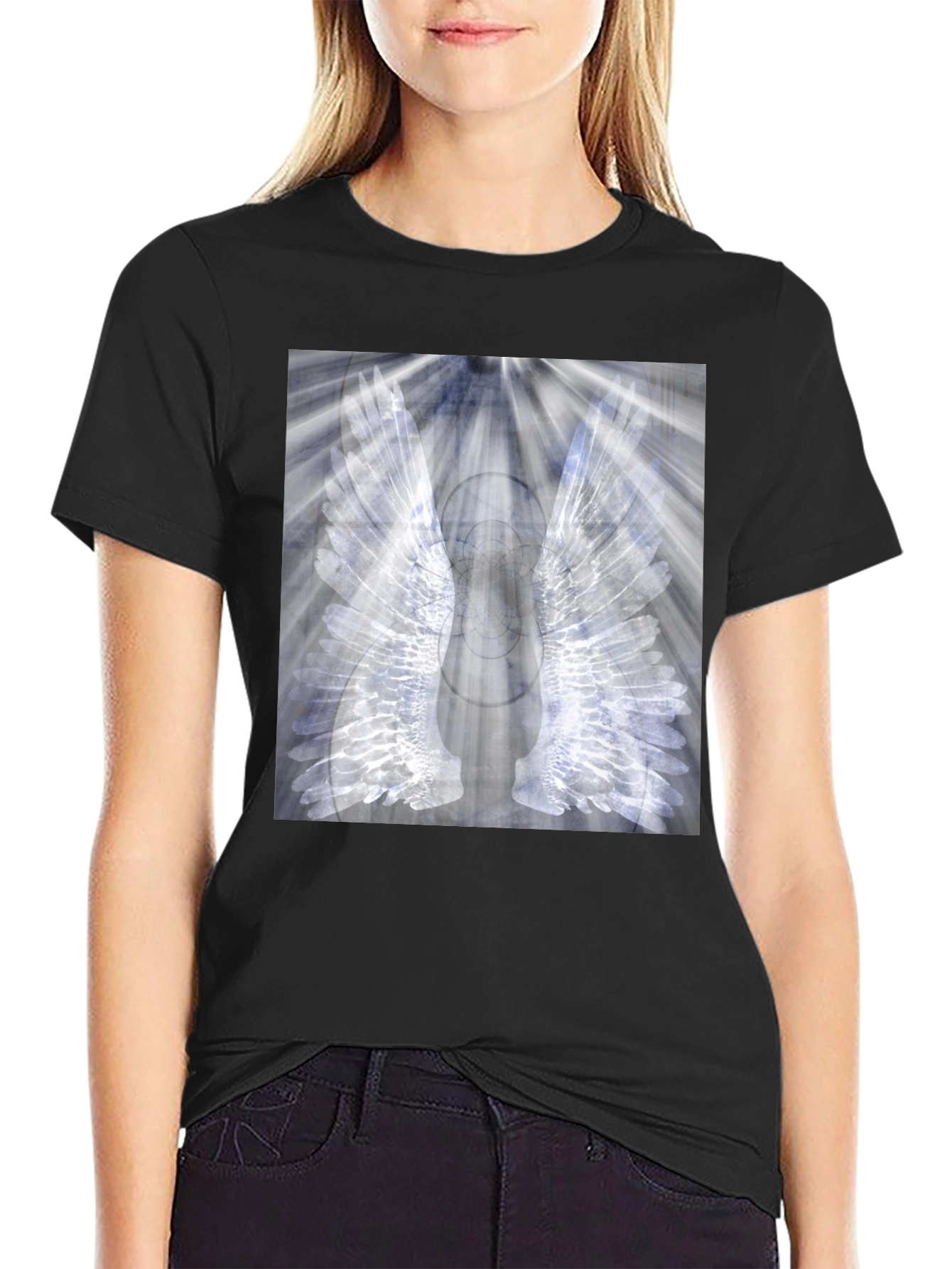 Black Wings Graphic Black T-Shirt - Unique Angel Design view 2