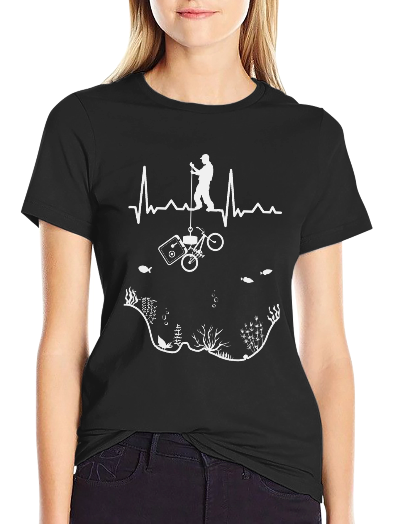 Black Fishing Lover T-Shirt - Black Cotton Angler Design view 2