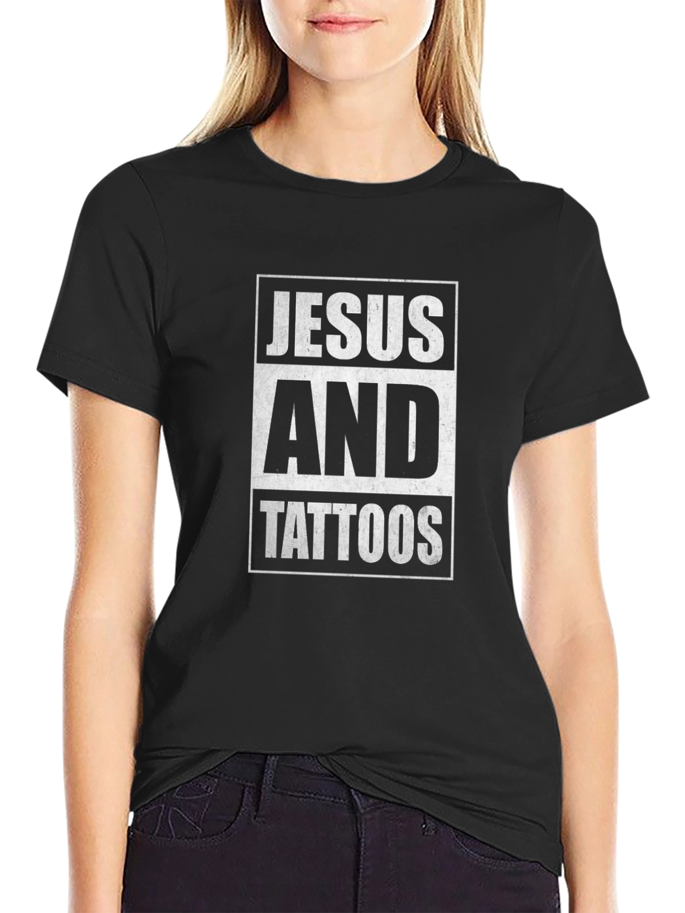 Black Jesus and Tattoos Graphic Tee - Black Cotton Blend view 2