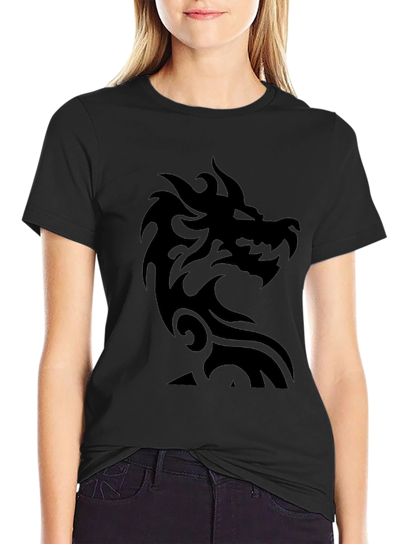 Black Men's Black T-Shirt with Dragon Graphic view 2