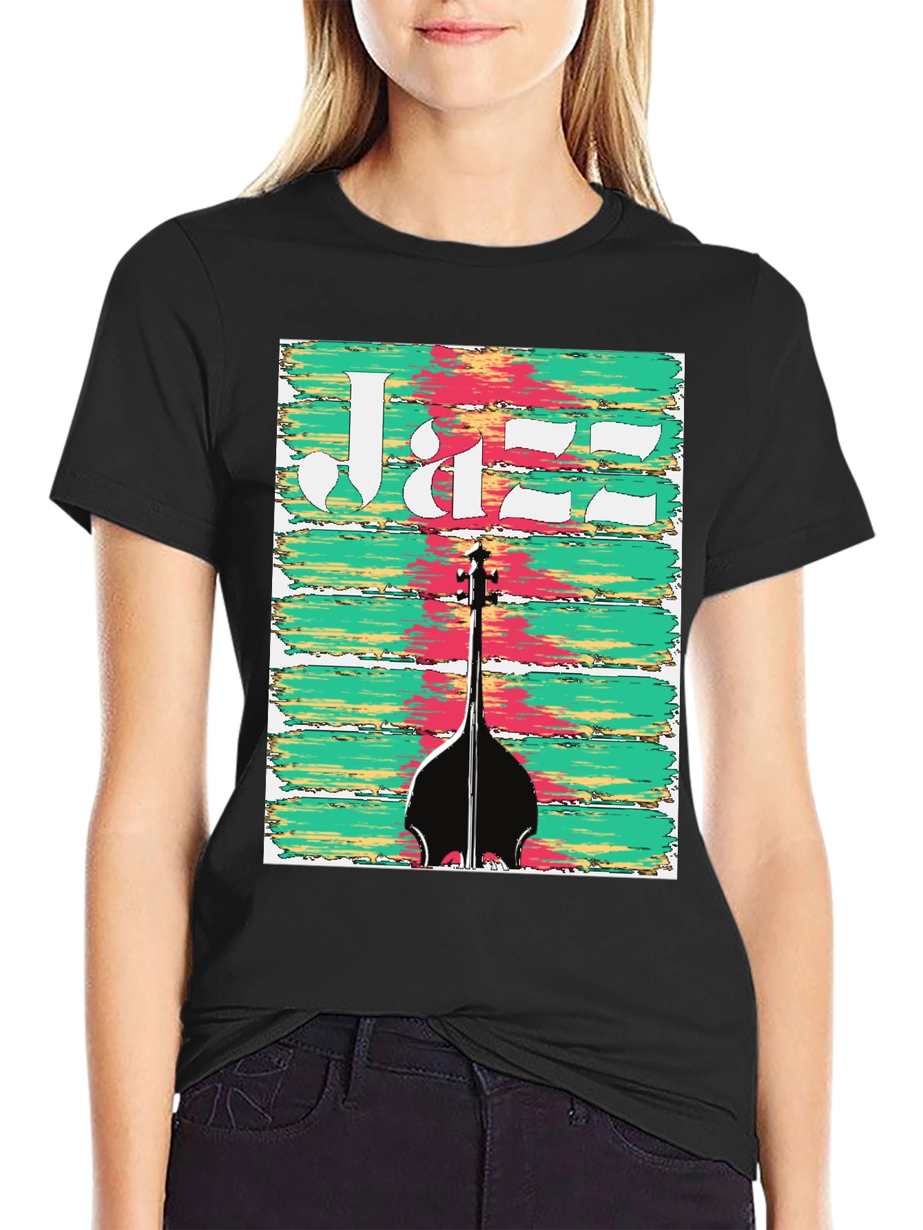 Black Jazz Bass Guitar Graphic Tee - Music Lover T-Shirt view 2