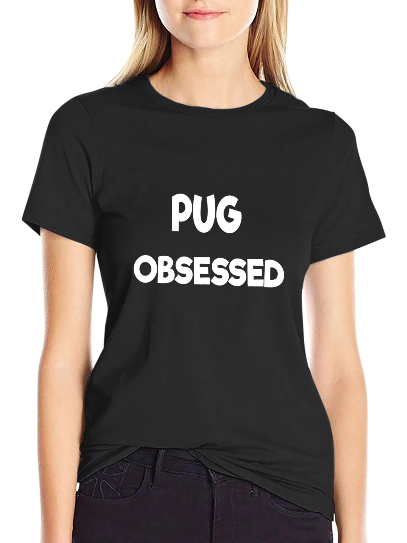 Black Pug Obsessed Graphic Tee - Black Cotton T-Shirt view 2