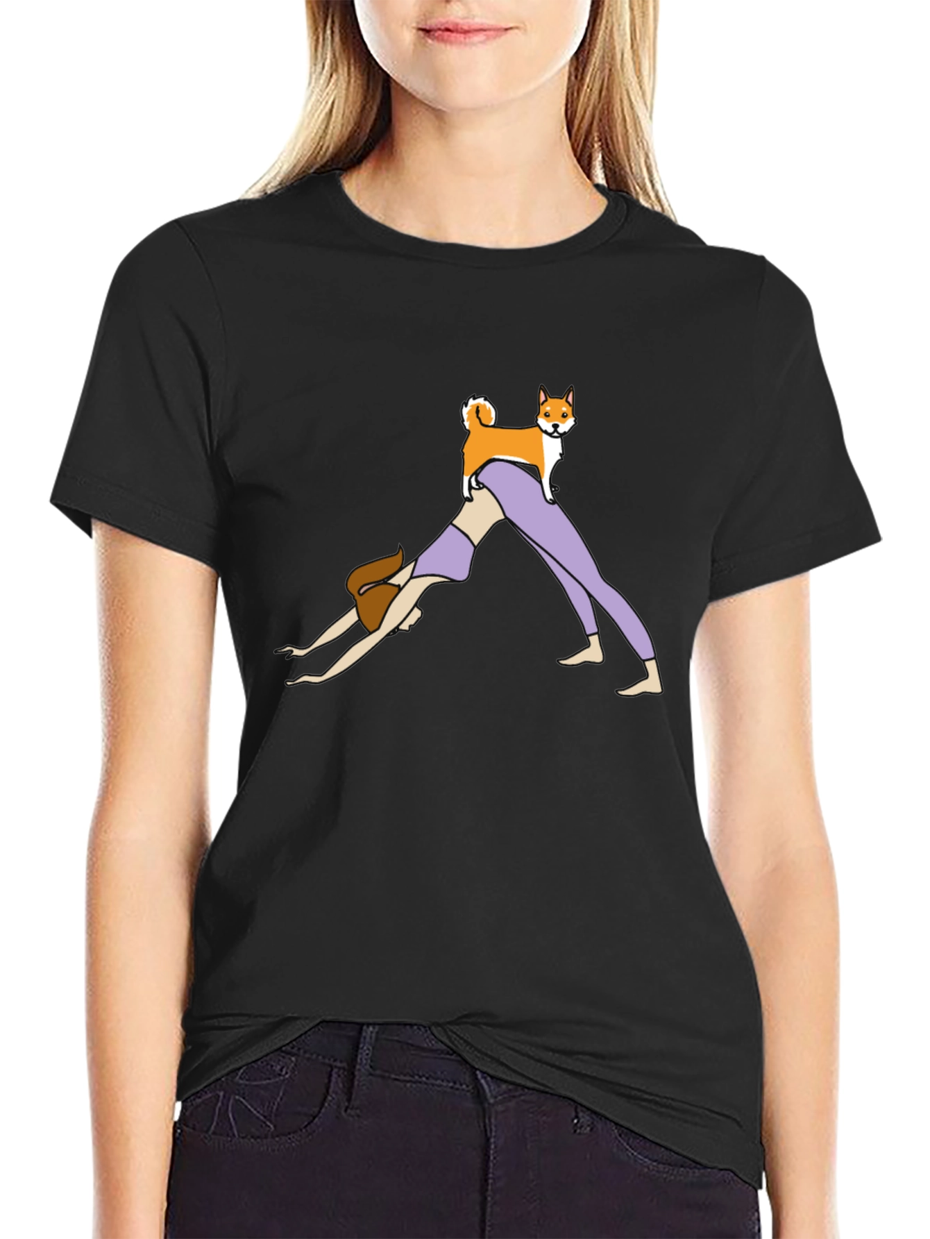 Black Yoga Dog T-Shirt - Downward Dog Graphic Tee view 2