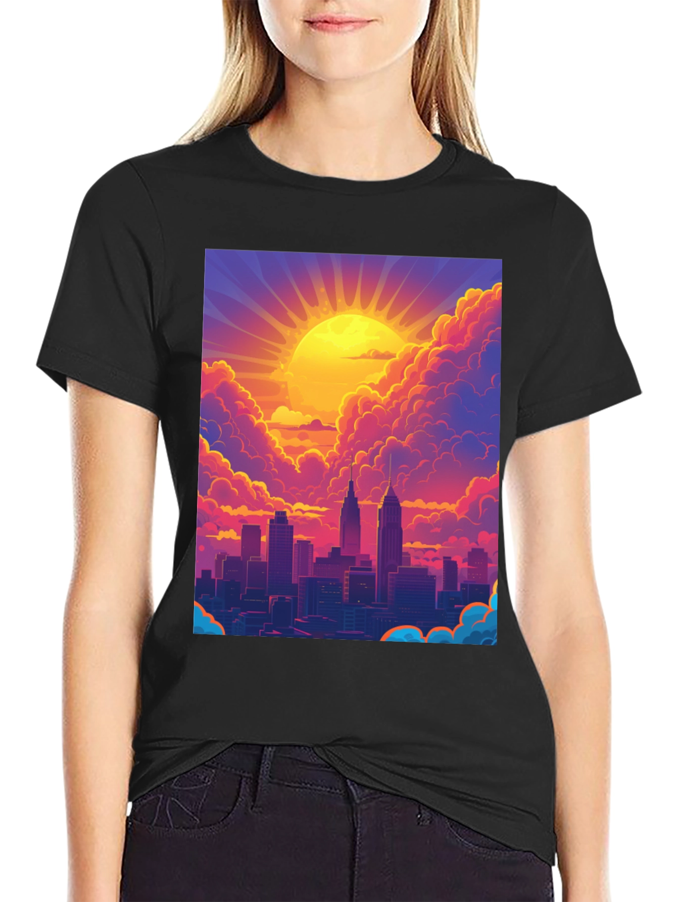 Black Sunset Cityscape Graphic Tee - Modern Style view 2