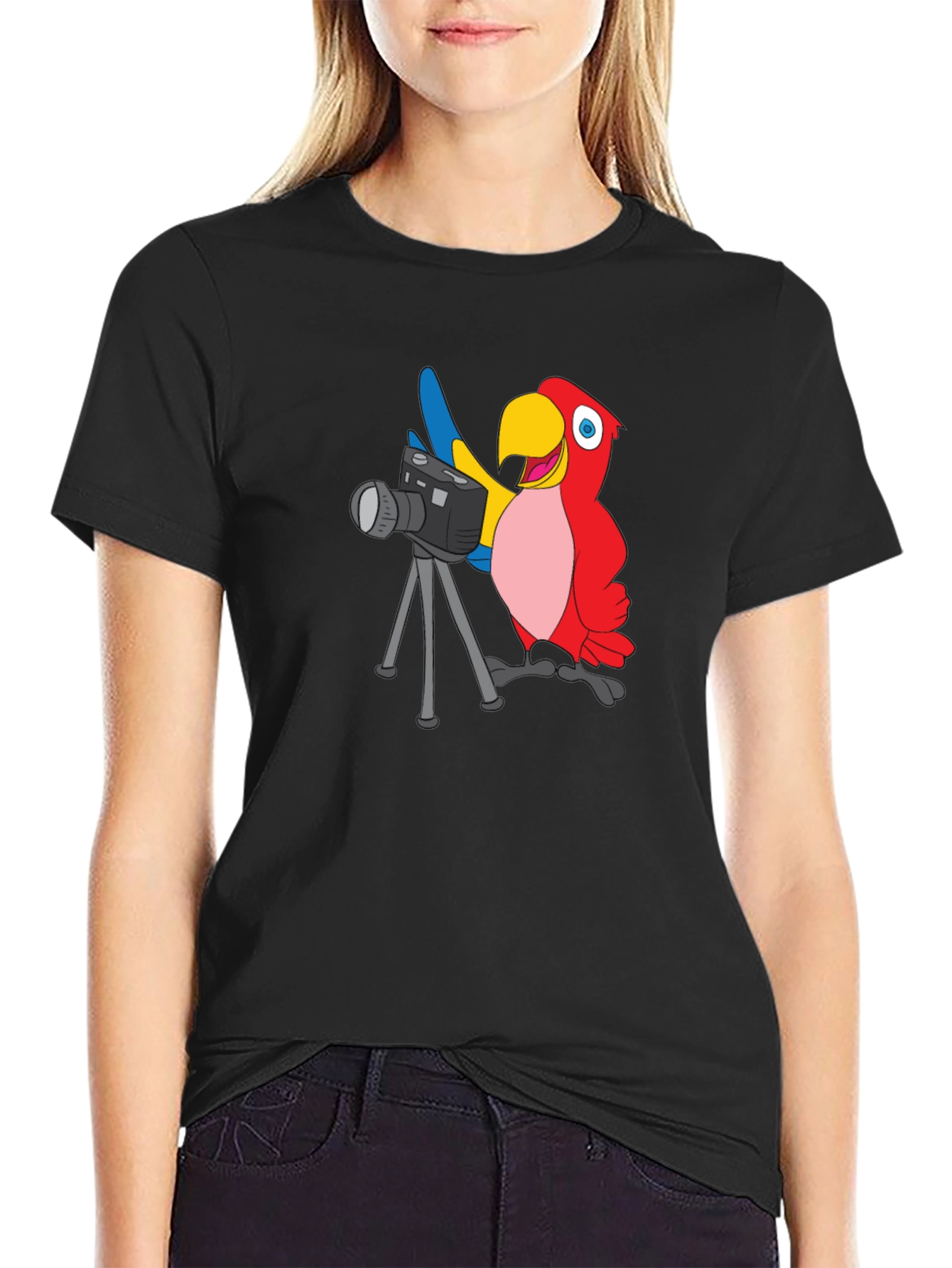 Black Parrot Photographer Graphic T-Shirt - Black view 2