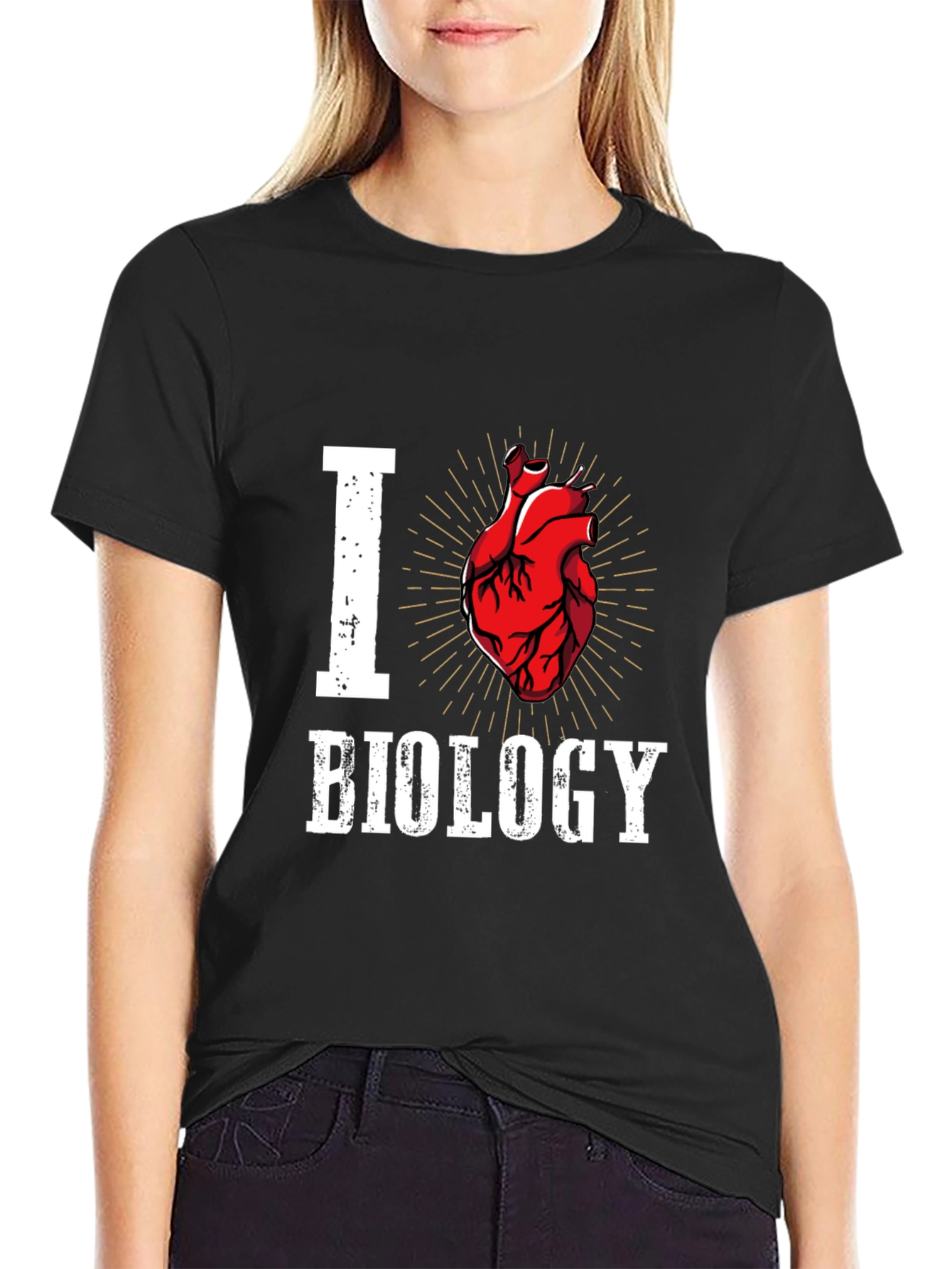 Black I Heart Biology T-Shirt - Anatomical Heart Design view 2
