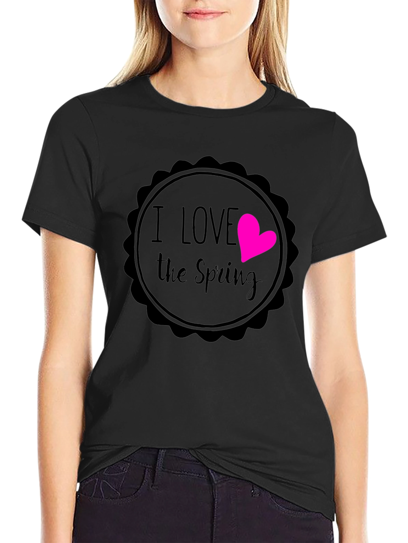 Black I Love the Spring Black Graphic T-Shirt view 2