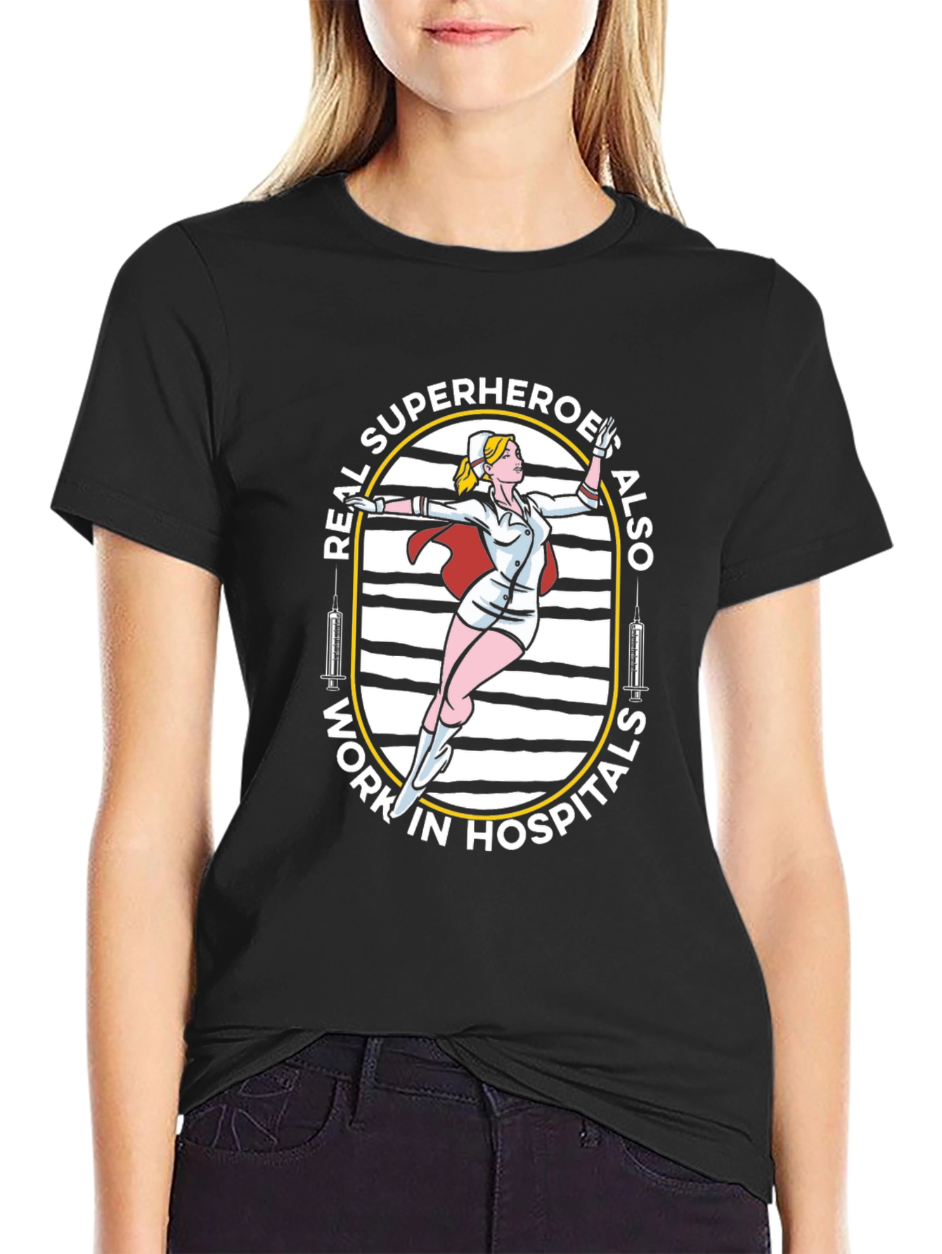 Black Superhero Nurse Black Graphic Tee view 2