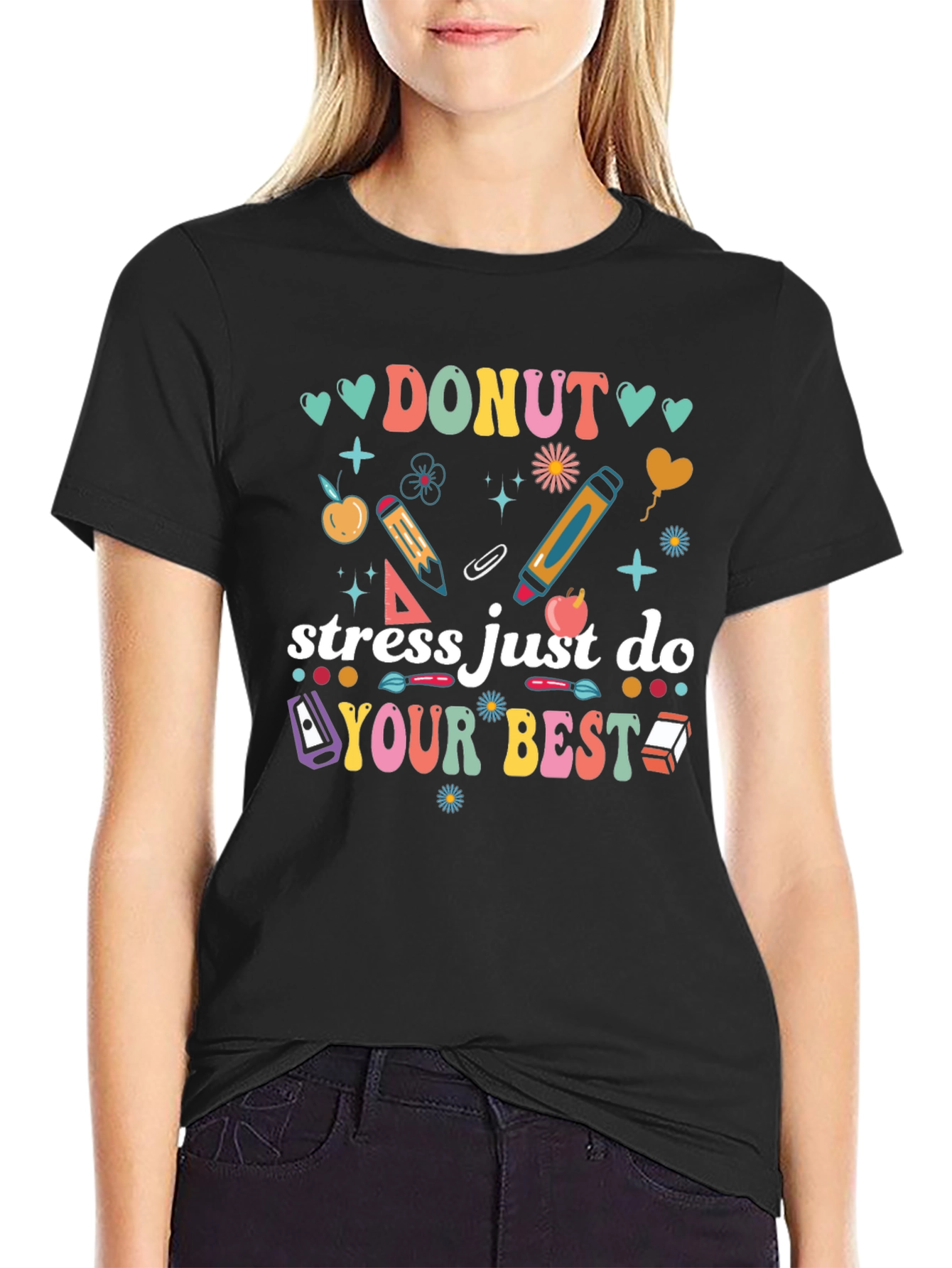Black Donut Stress Just Do Your Best Graphic Tee view 2