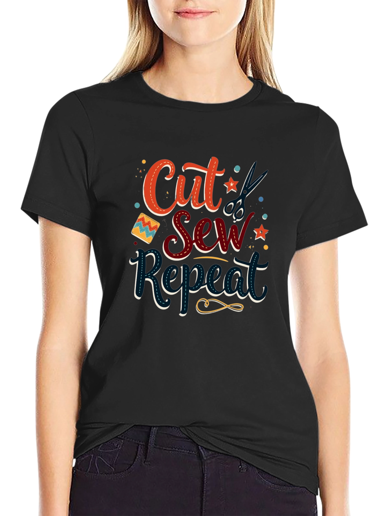 Black Cut, Sew, Repeat Black T-Shirt - Sewing Lover Gift view 2