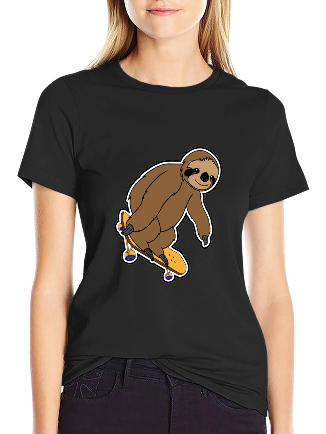 Black Sloth Skateboarder Graphic T-Shirt - Fun & Casual Tee view 2