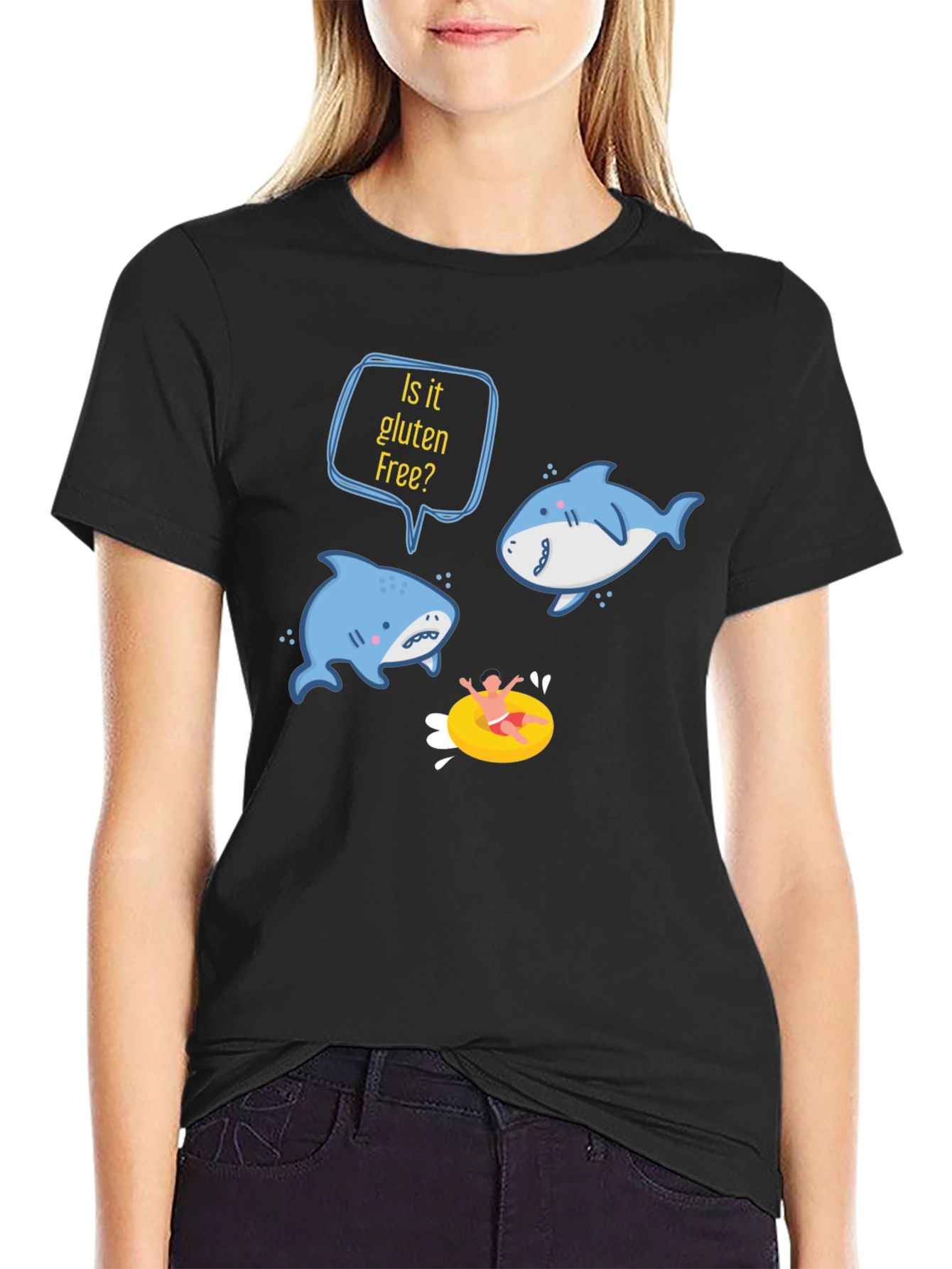 Black Is it Gluten Free Shark T-Shirt view 2