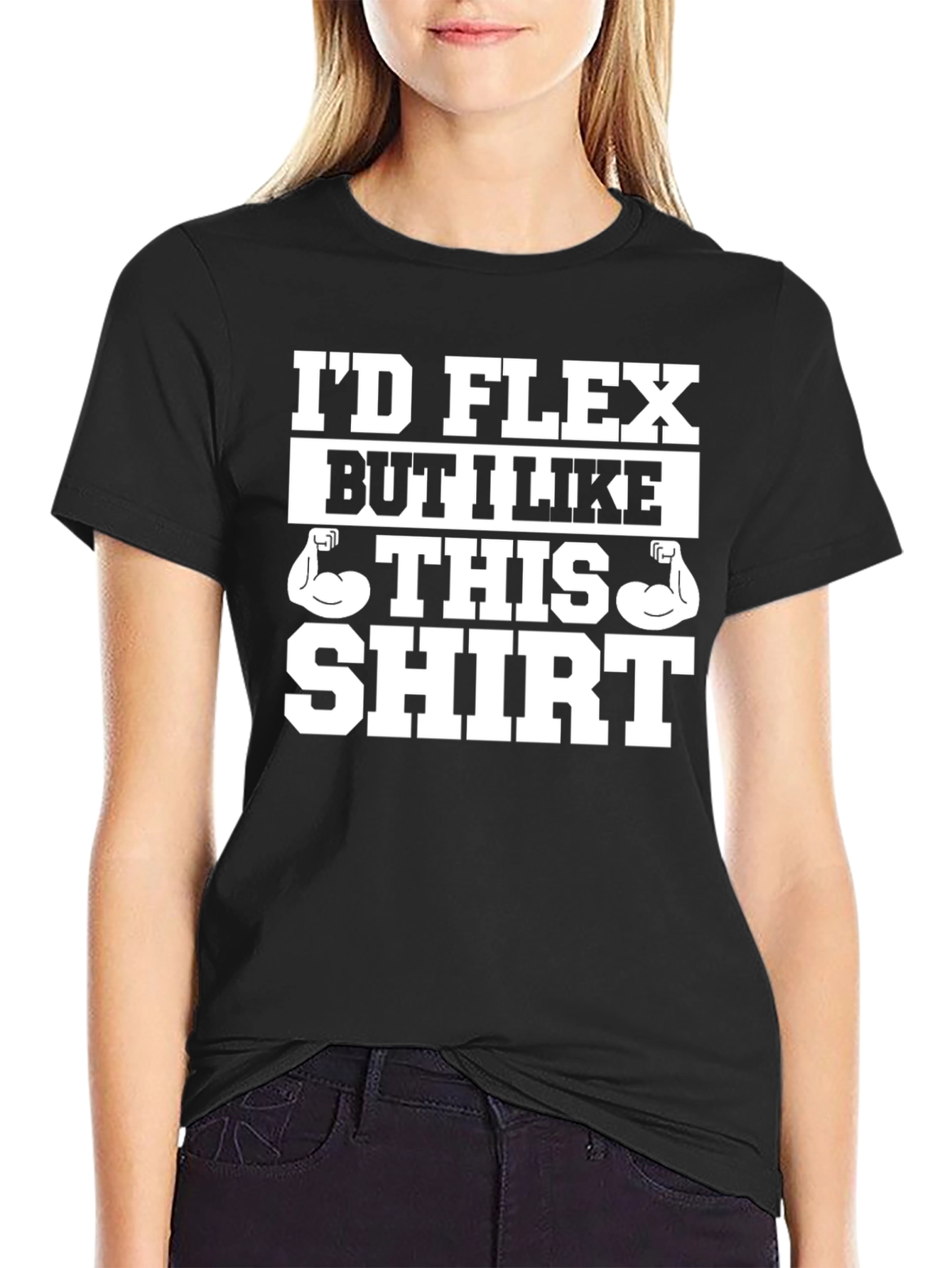 Black Funny Muscle T-Shirt - I'd Flex But I Like This Shirt view 2