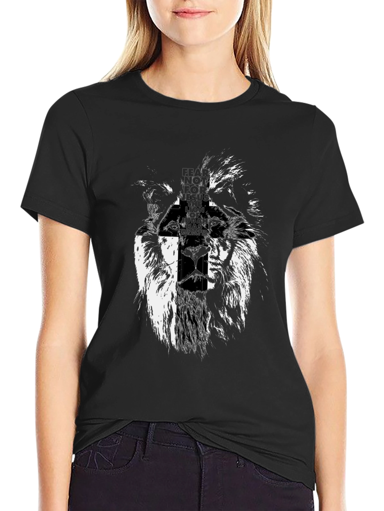 Black Lion Graphic Print Black T-Shirt for Men view 2
