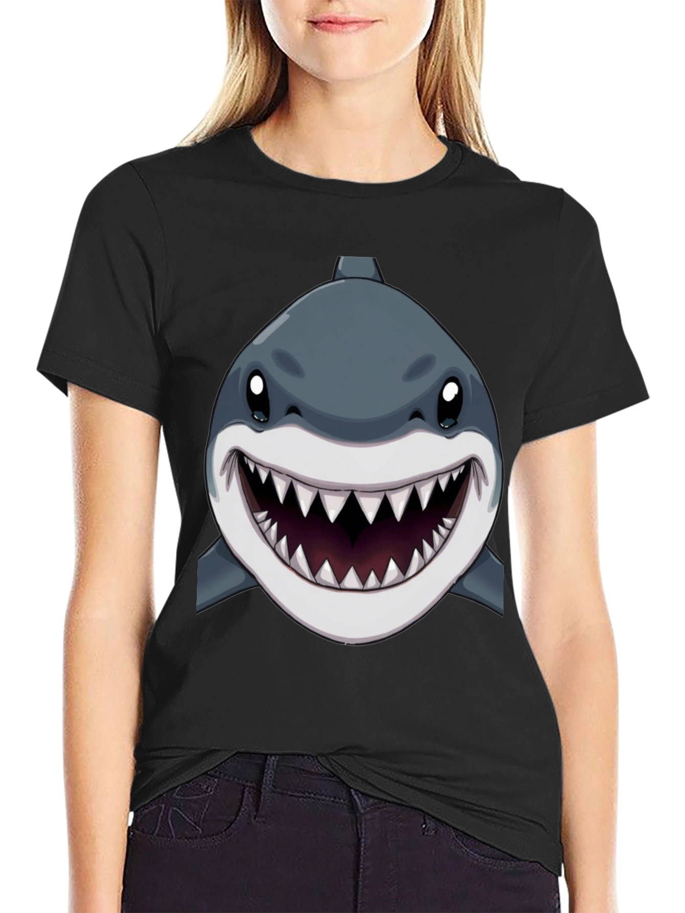 Black Shark Graphic Print Black T-Shirt view 2