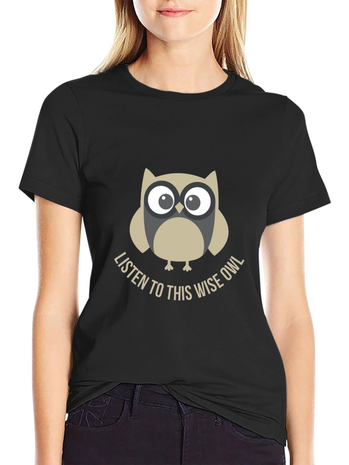 Black Wise Owl Graphic Tee - Listen To This Owl T-Shirt view 2