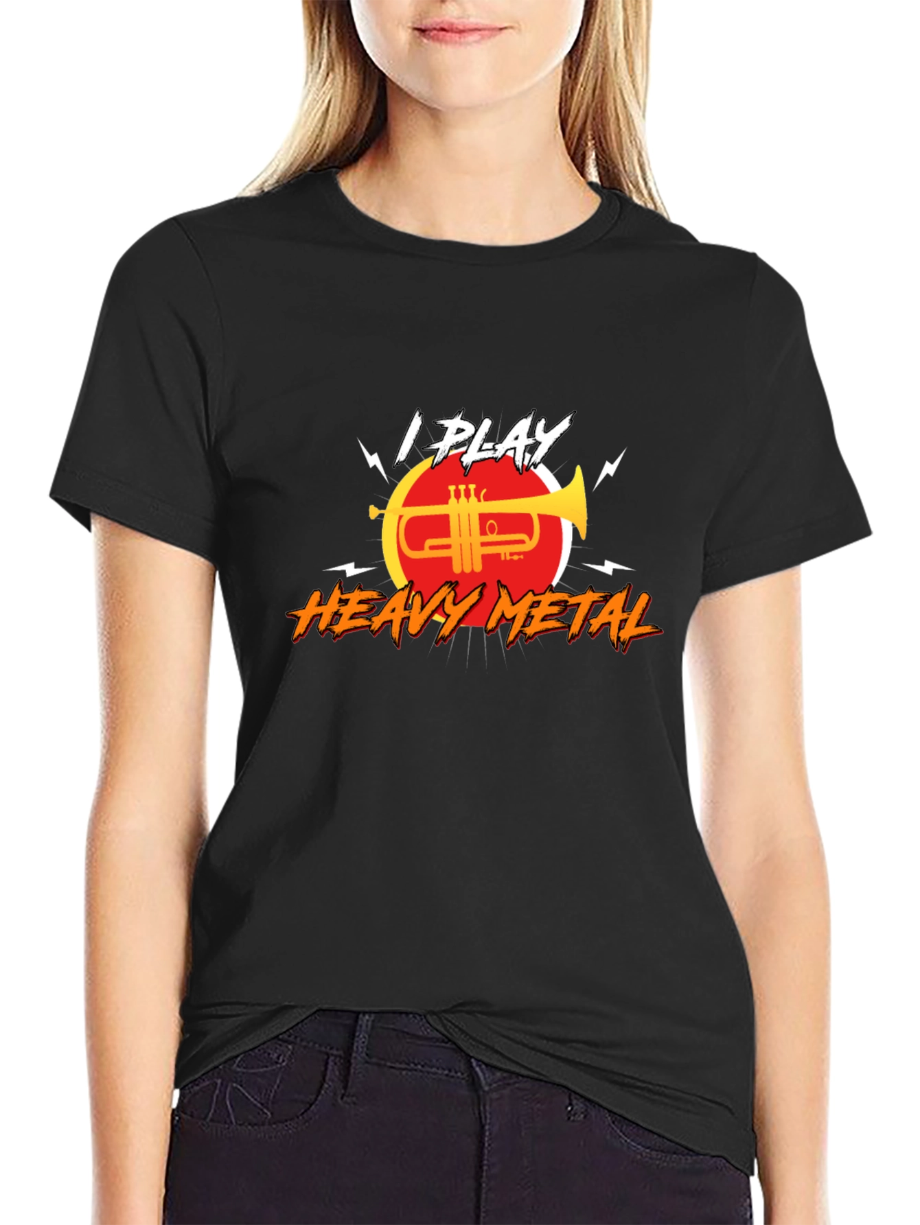 Black I Play Heavy Metal Trumpet T-Shirt view 2