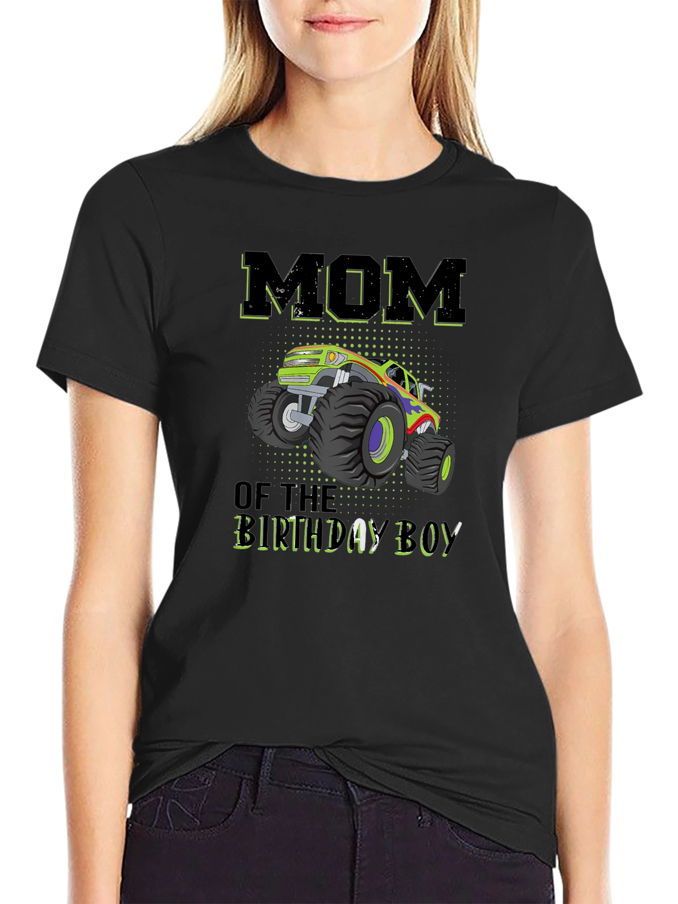 Black Mom of the Birthday Boy Monster Truck T-Shirt view 2