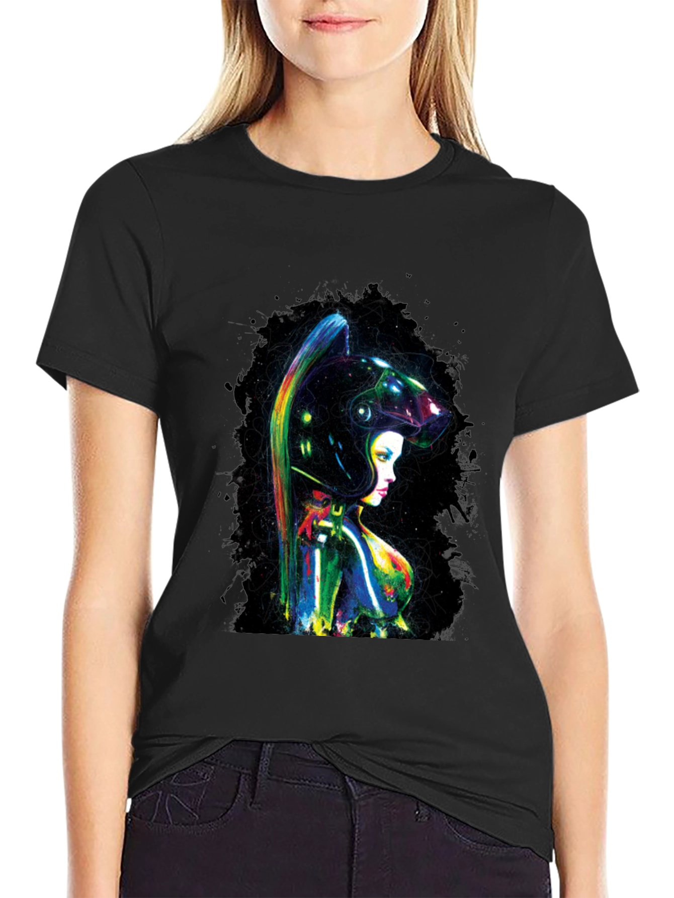 Black Cyberpunk Girl T-Shirt view 2