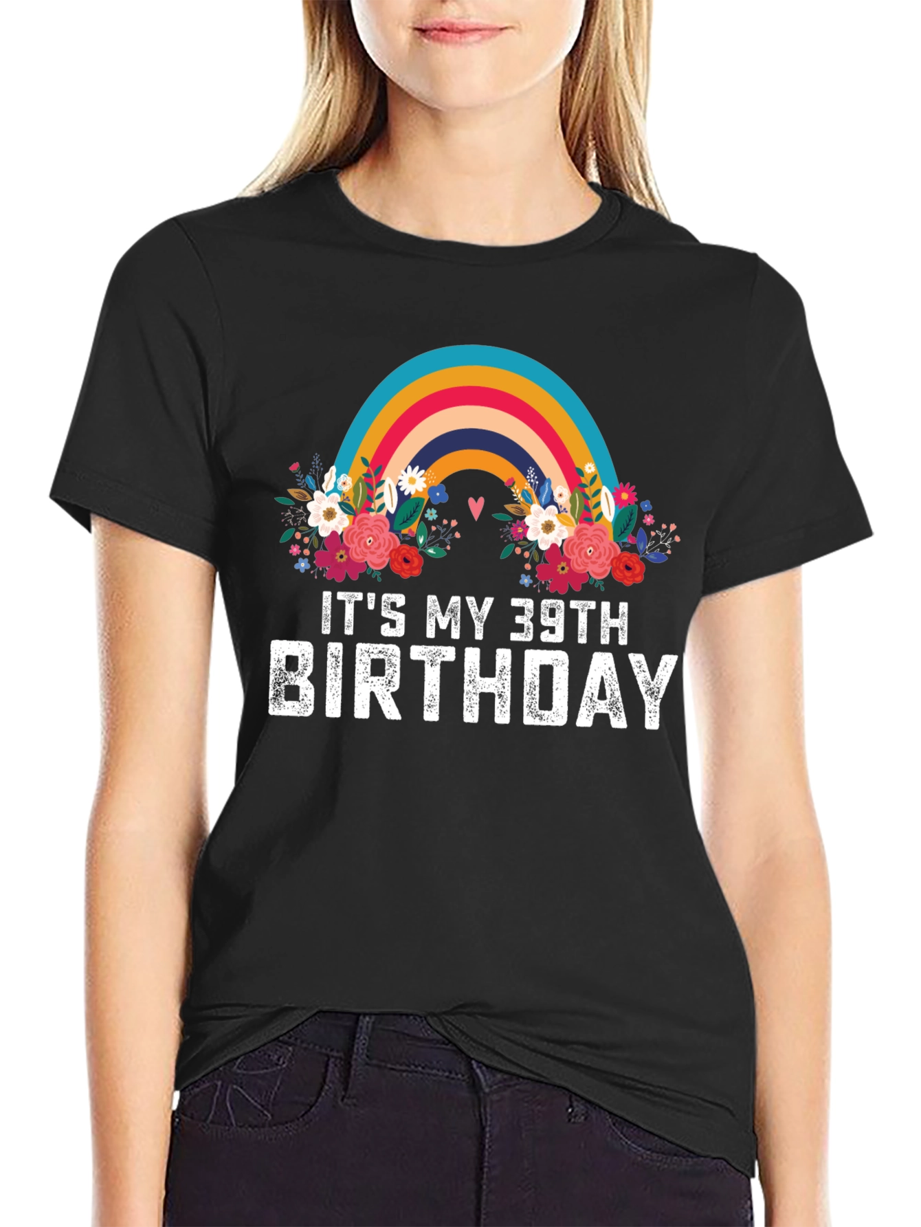 Black It's My 39th Birthday Rainbow T-Shirt view 2