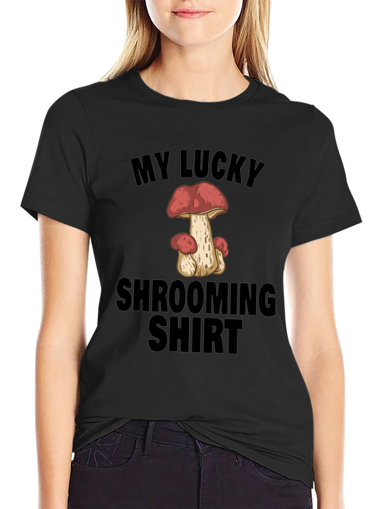 Black My Lucky Shrooming Shirt - Novelty Mushroom T-Shirt view 2