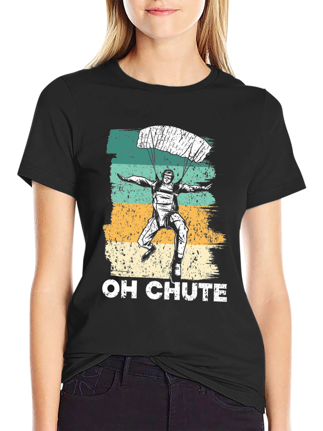 Black Skydiving "Oh Chute" Graphic Tee view 2