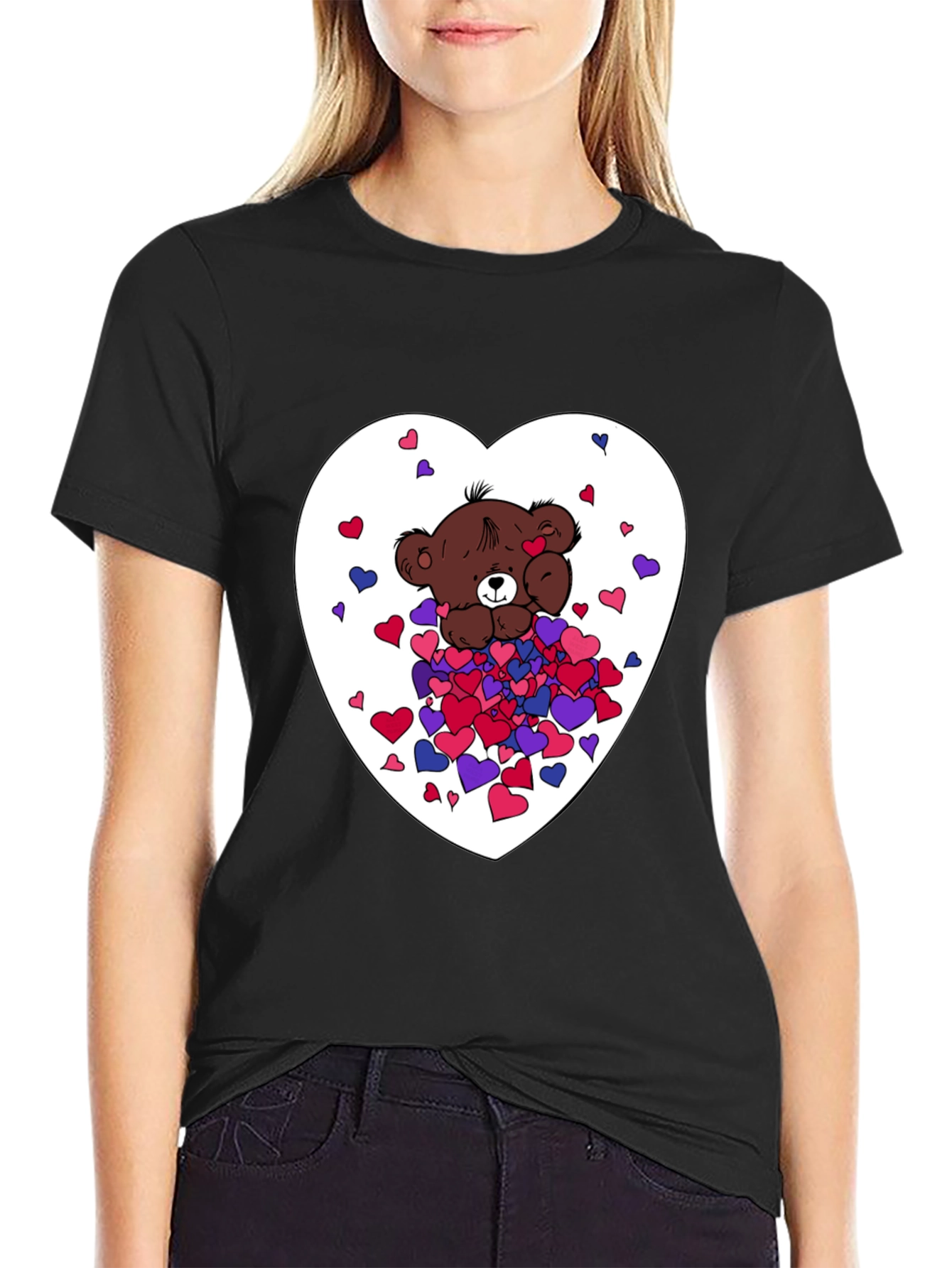 Black Bear Hug Heart Graphic Tee - Black view 2