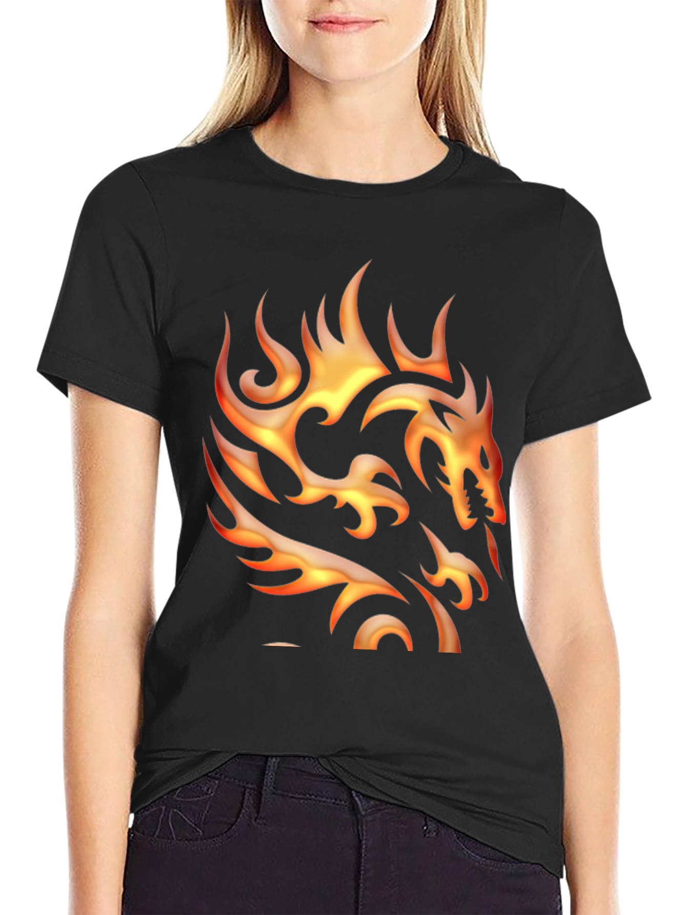 Black Fiery Dragon Graphic T-Shirt - Bold Black Tee view 2