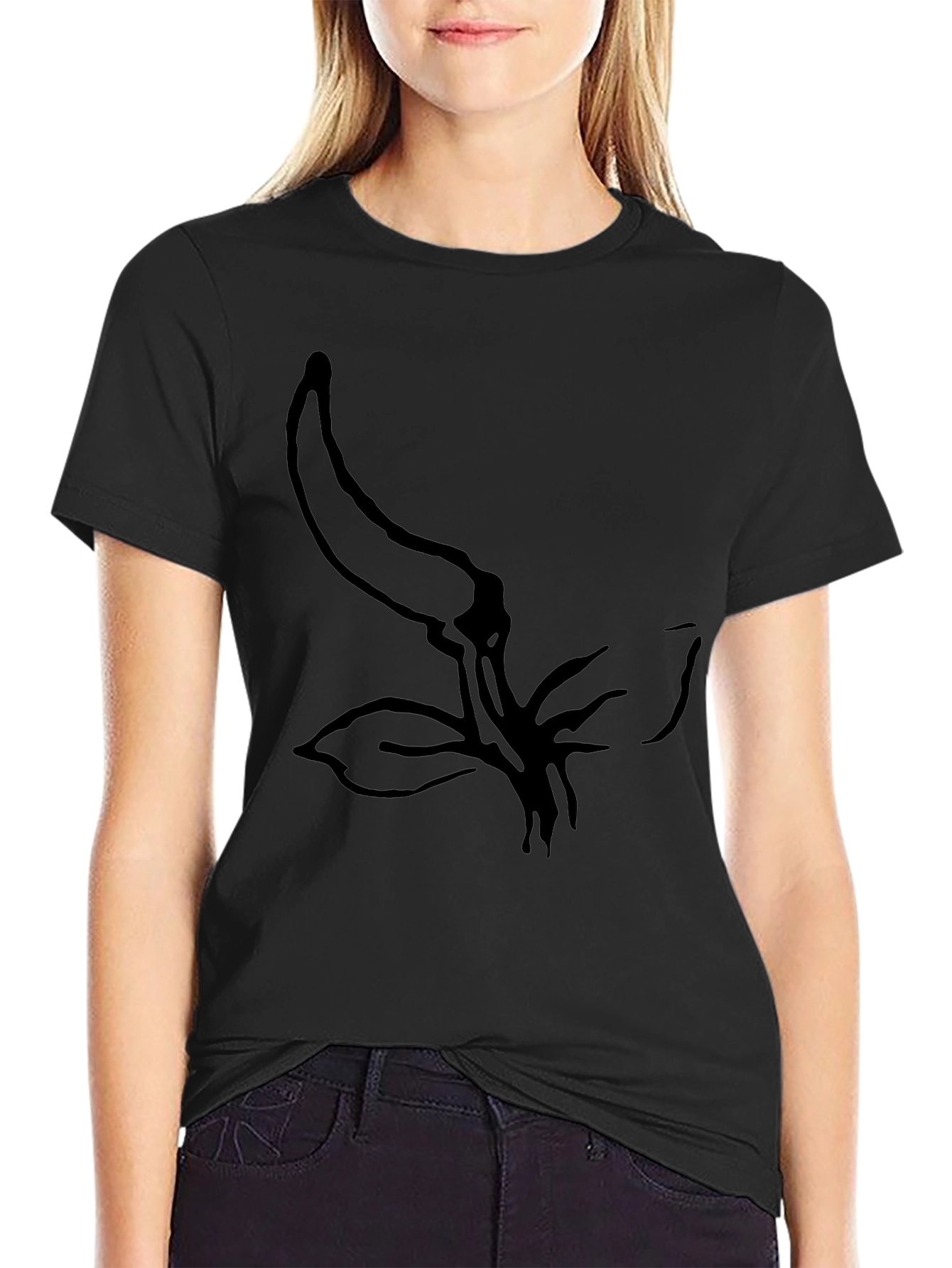Black Minimalist Chili Pepper Graphic Black T-Shirt view 2