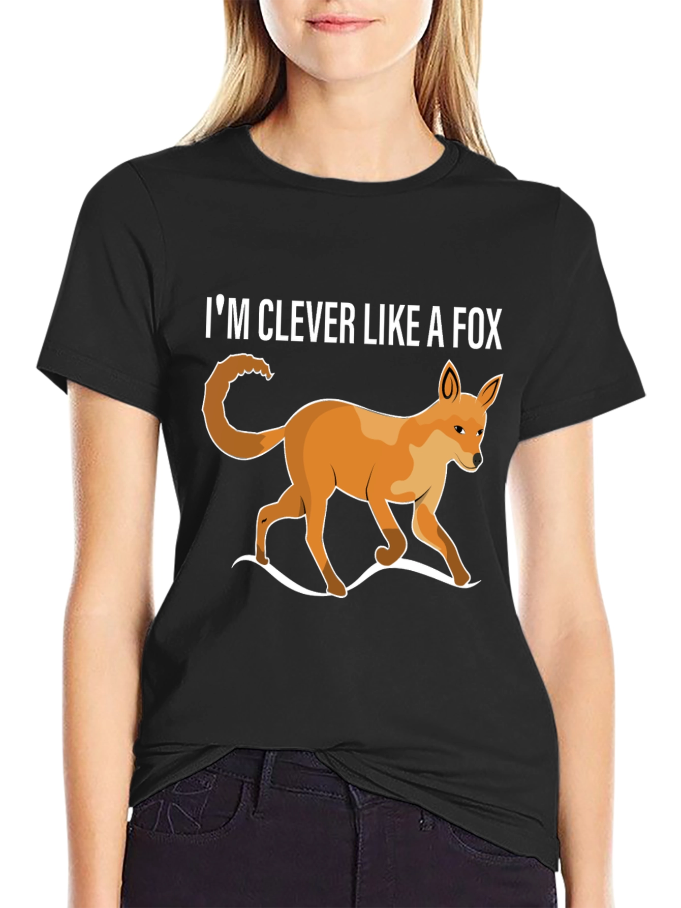 Black Clever Like A Fox T-Shirt - Unique Animal Design view 2
