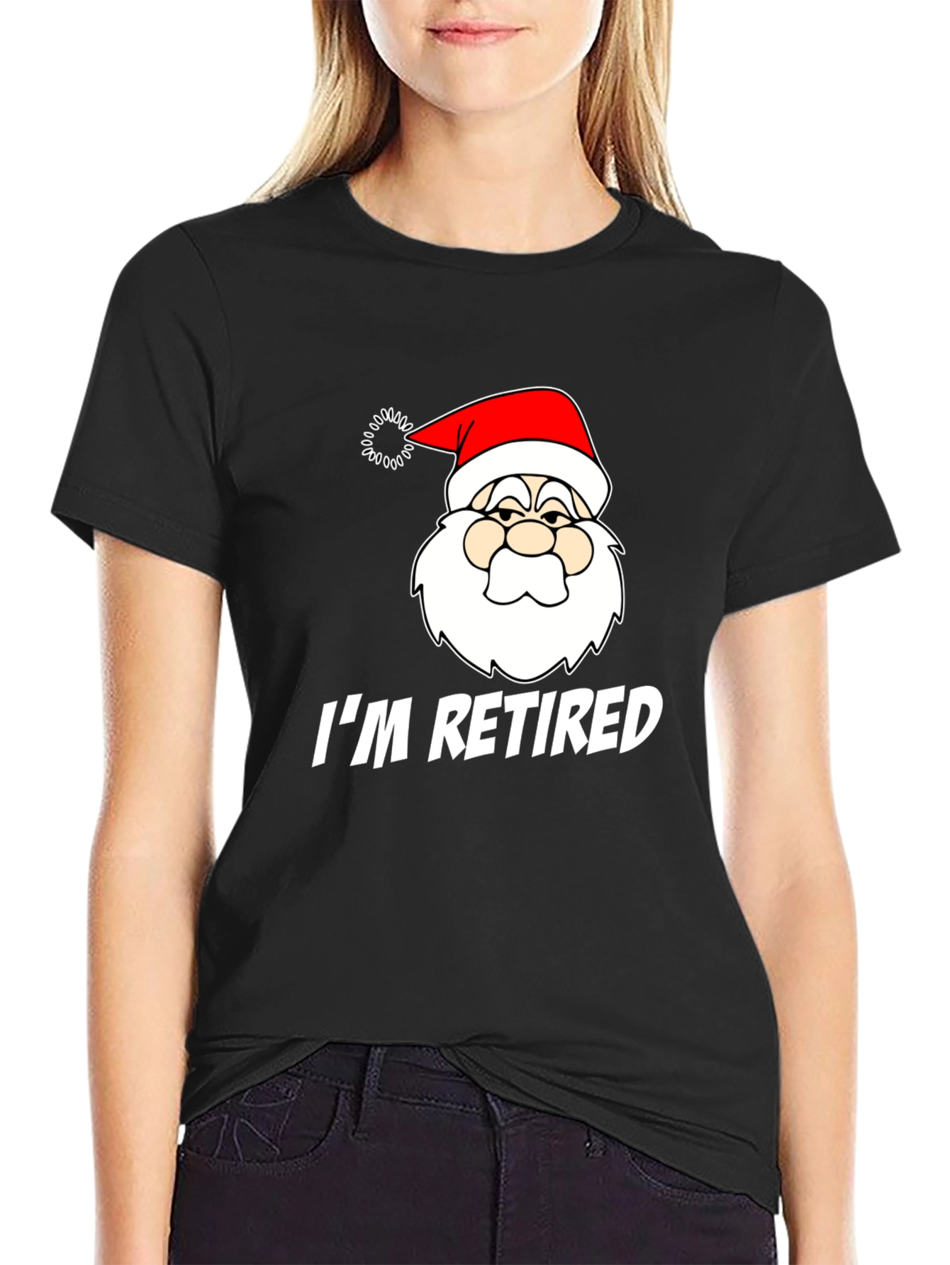 Black Funny Santa I'm Retired Black T-Shirt view 2