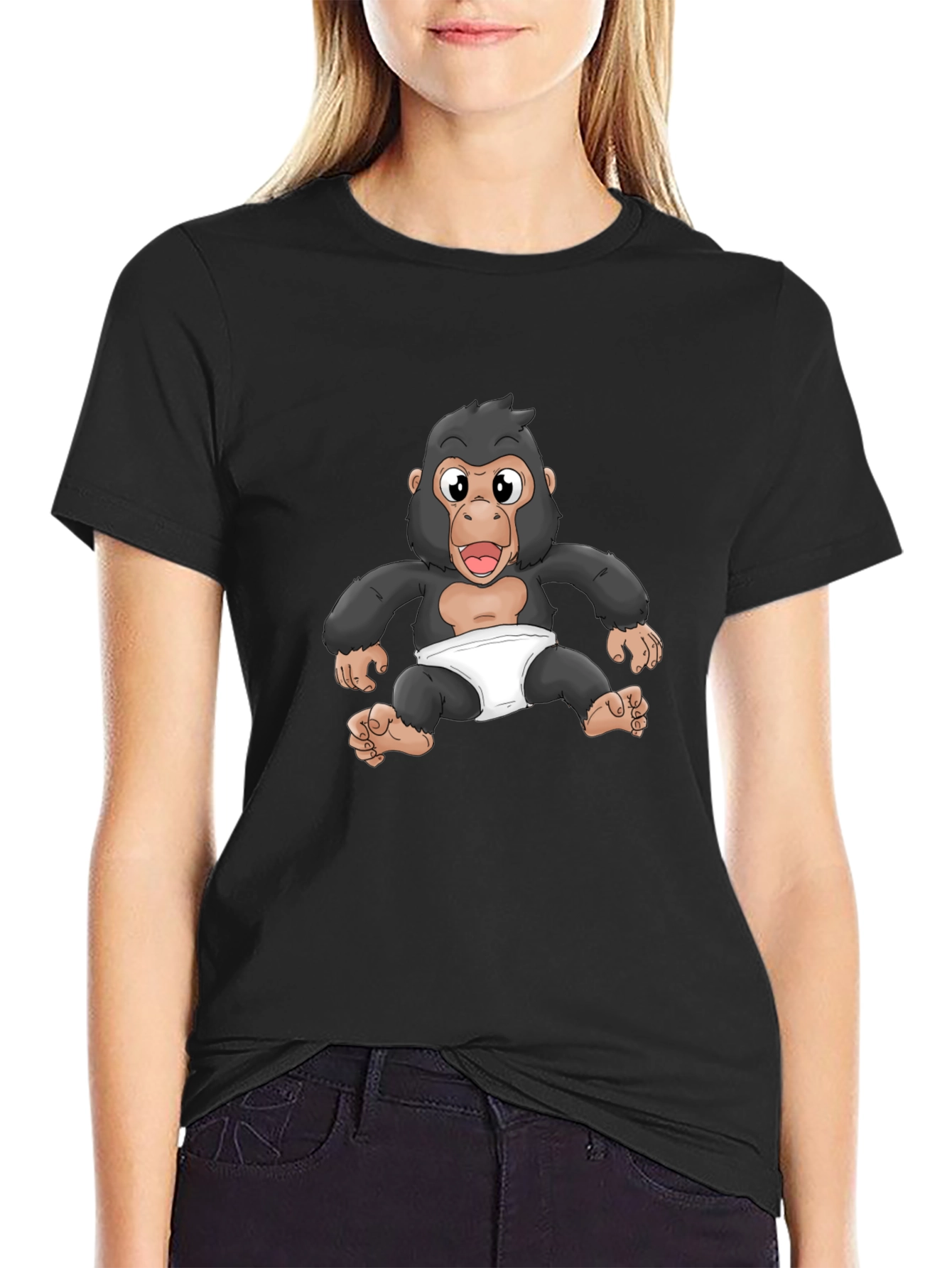 Black Baby Gorilla Graphic Tee - Black Cotton T-Shirt view 2