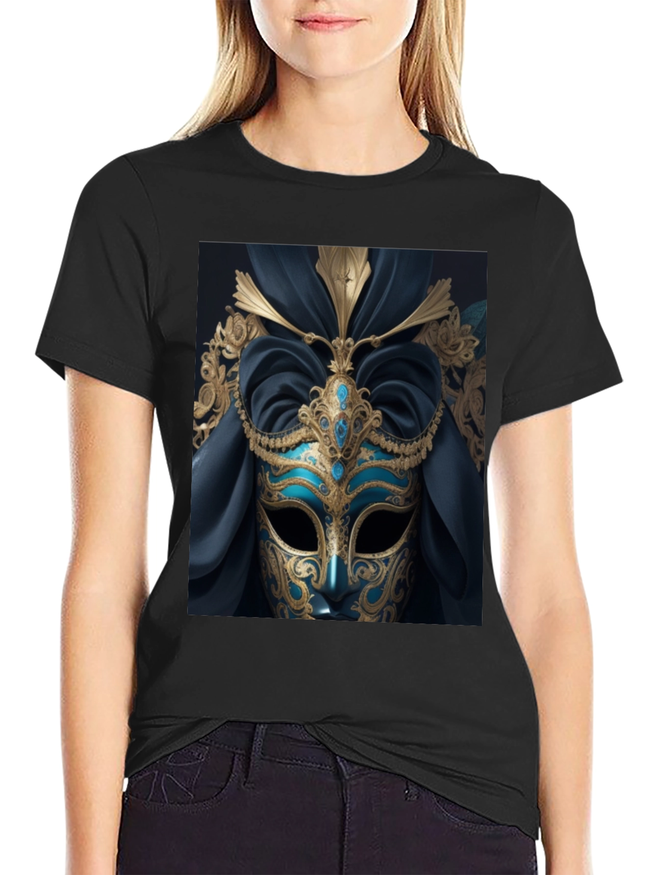 Black Mystic Masquerade T-Shirt - Unique Artistic Design view 2