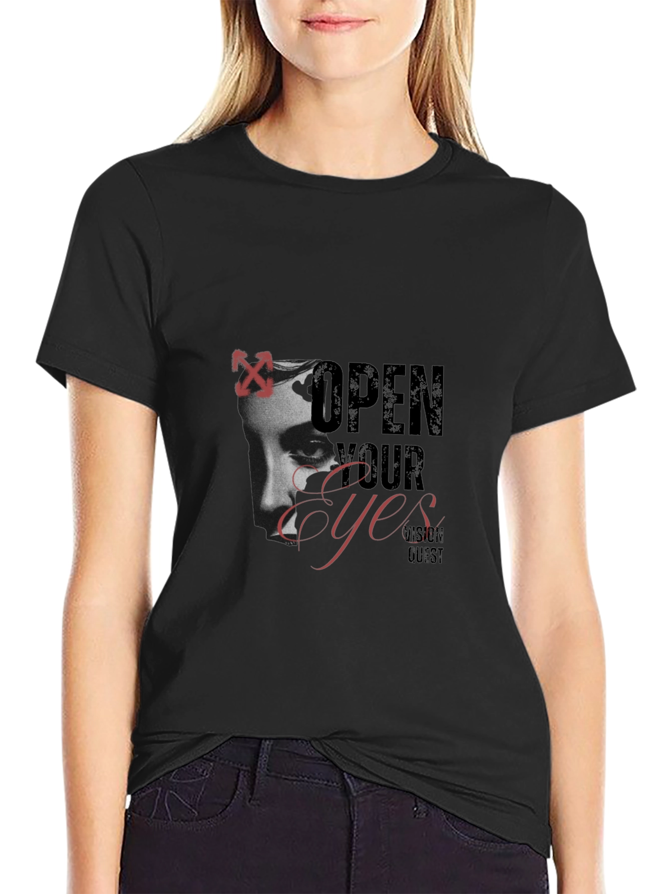 Black Open Your Eyes Graphic Print Black T-Shirt view 2
