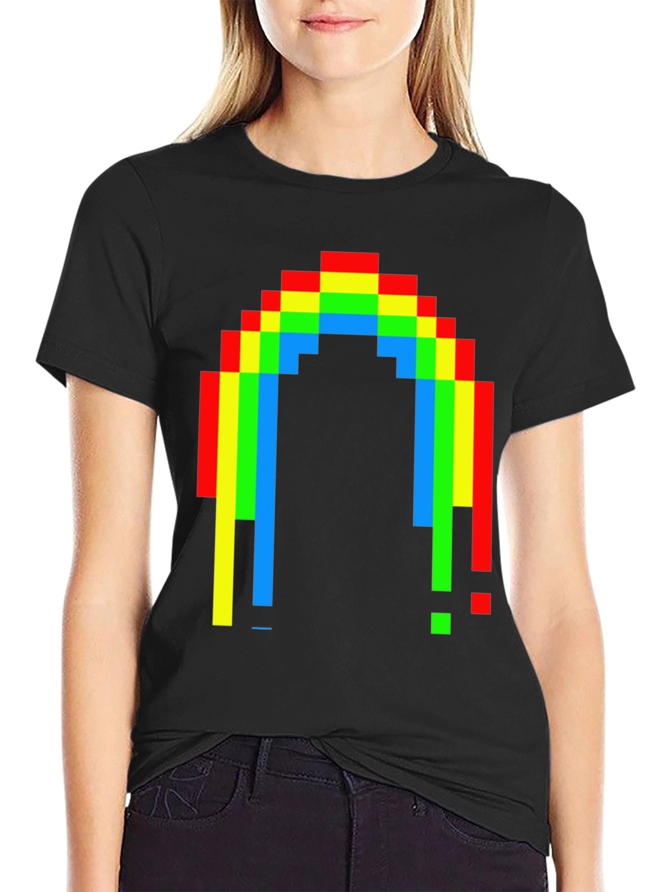 Black Pixel Rainbow Graphic Tee - Black Cotton Blend view 2