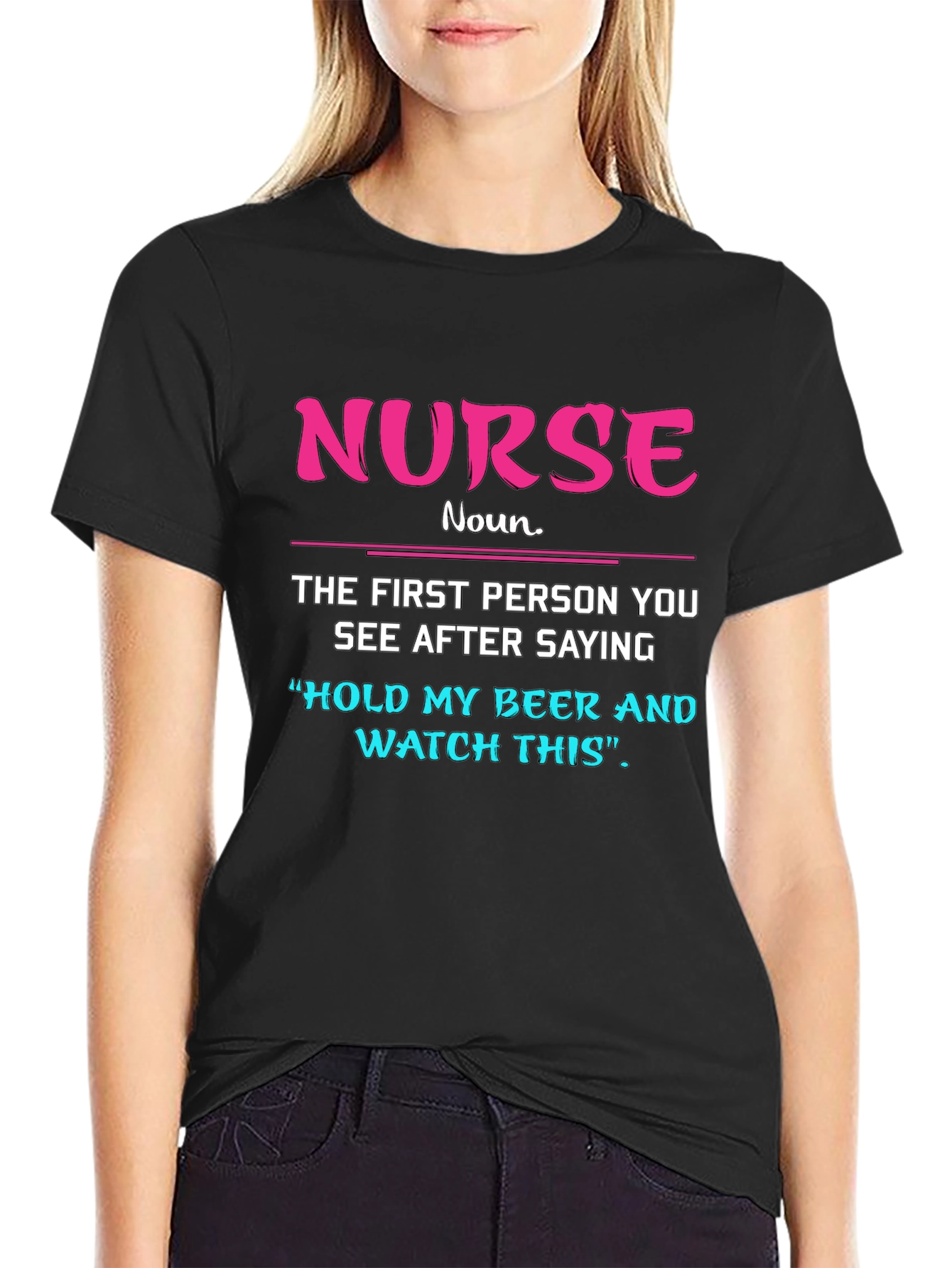 Black Funny Nurse T-Shirt: Hold My Beer Tee view 2