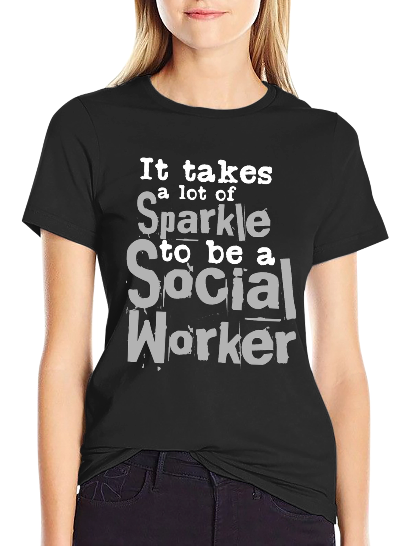 Black Sparkle Social Worker Tee - Soft Cotton Blend view 2