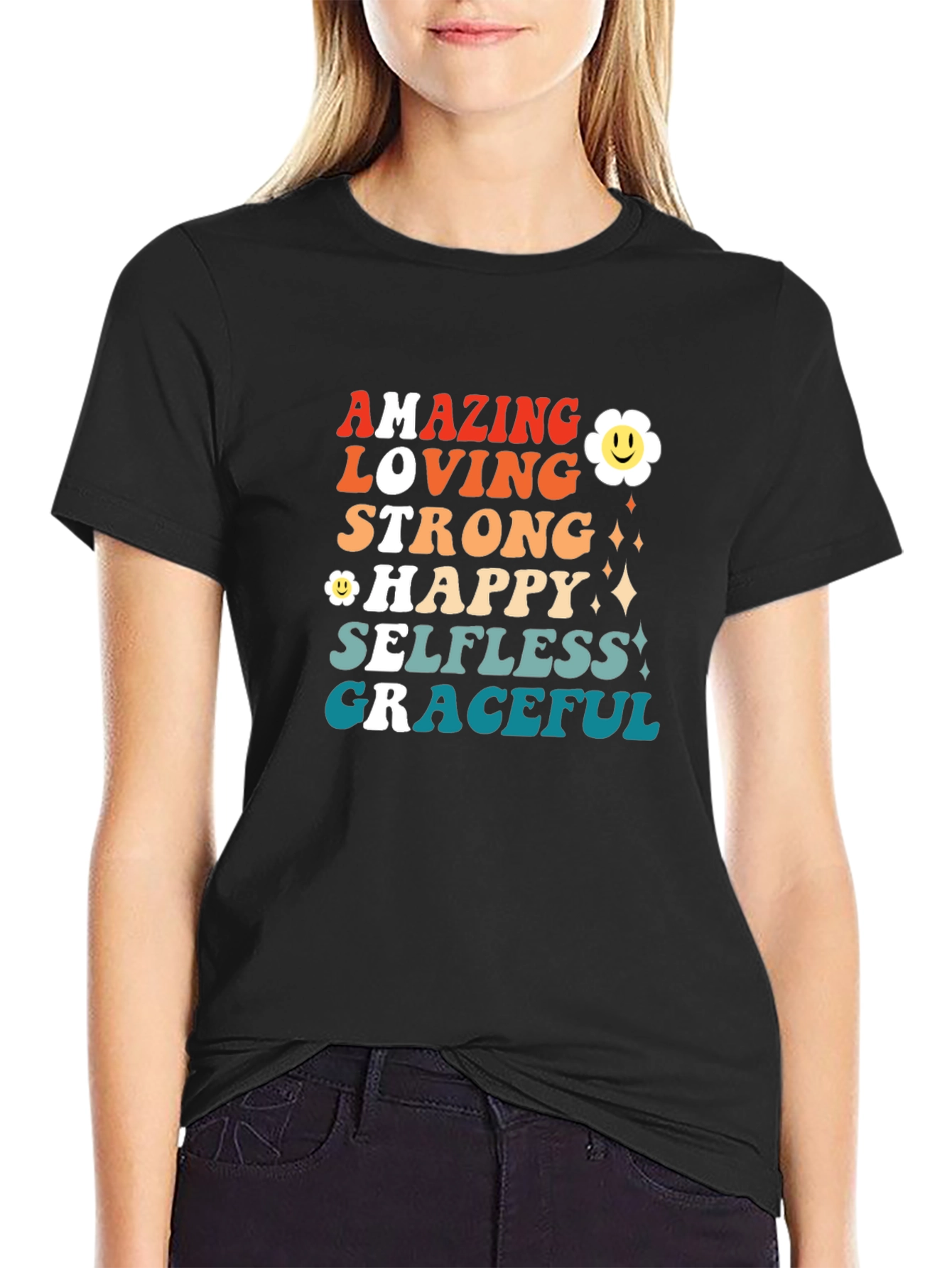 Black Amazing Loving Strong Graphic T-Shirt view 2