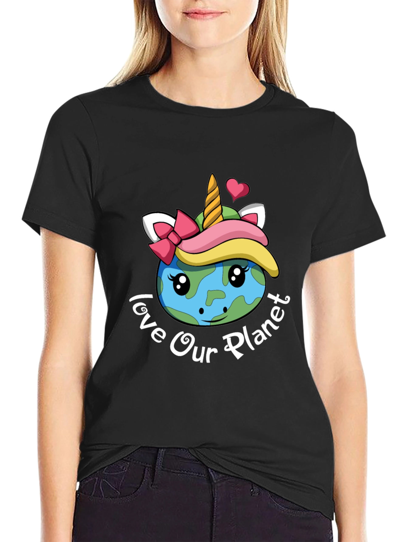 Black Love Our Planet Unicorn Earth T-Shirt view 2