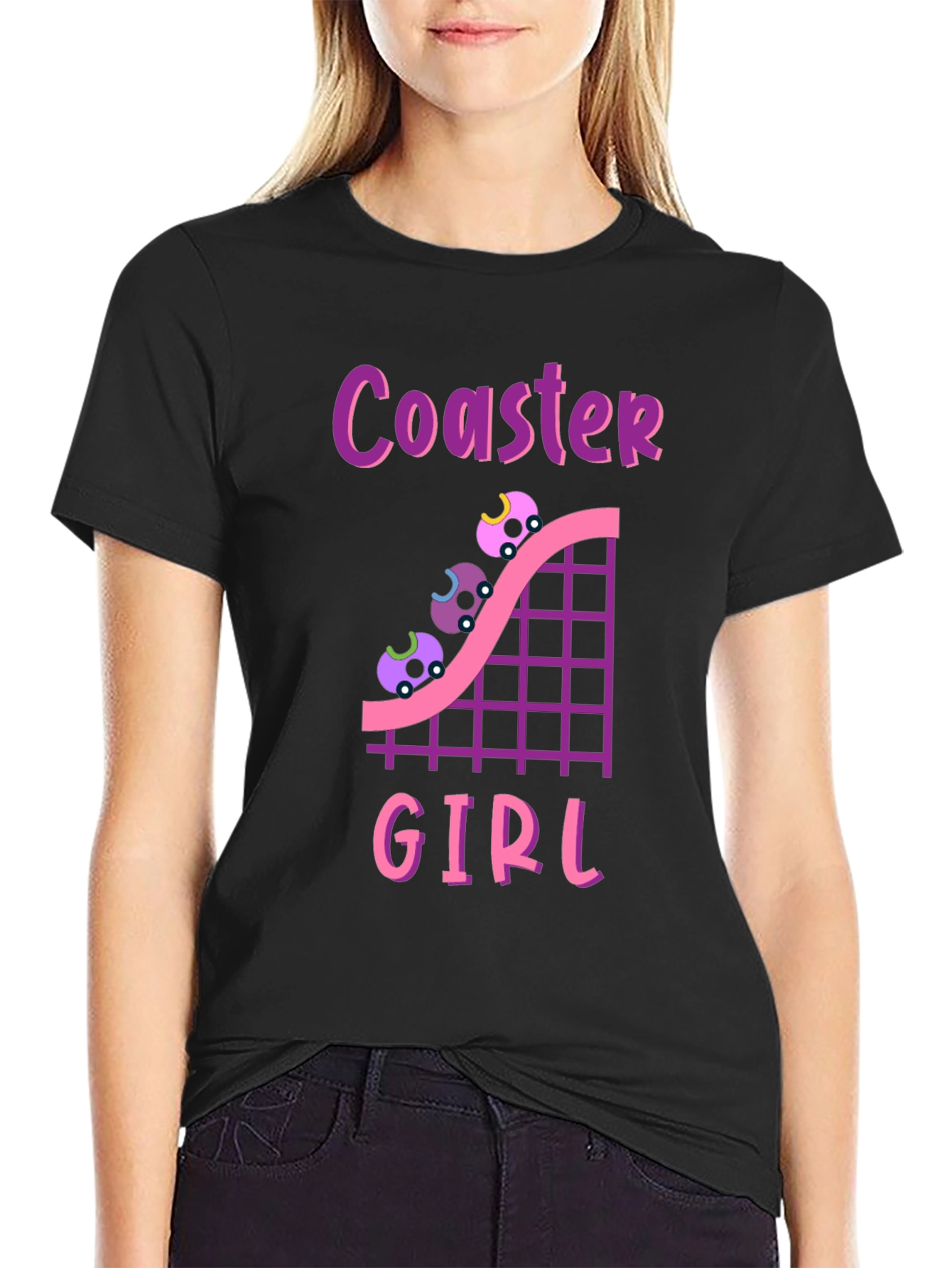 Black Coaster Girl Graphic Tee - Fun Rollercoaster Shirt view 2