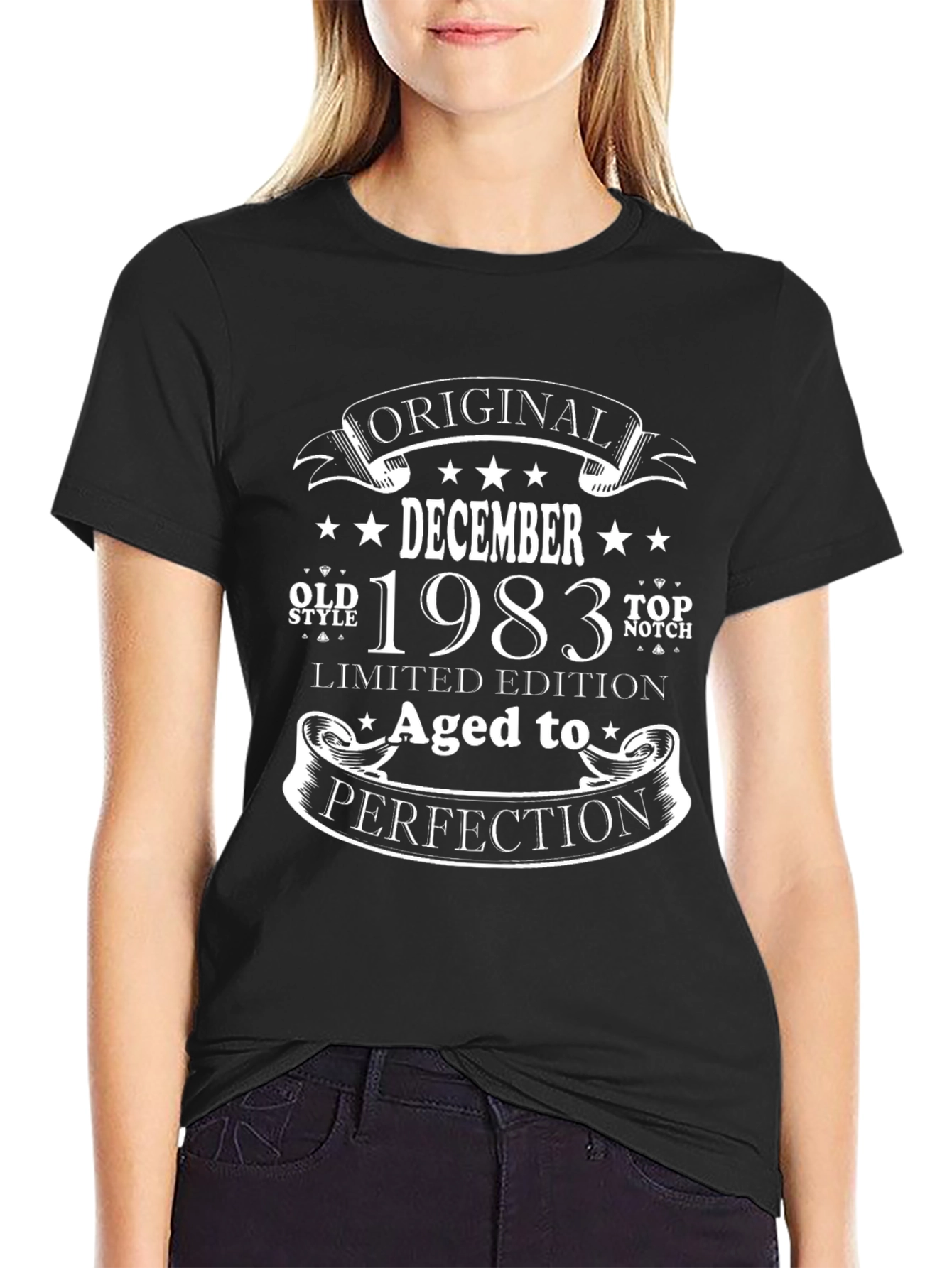 Black December 1983 Aged to Perfection Birthday T-Shirt view 2
